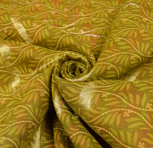 Sushila Vintage Floral Green Saree 100% Pure Cotton Printed Indian Craft Fabric