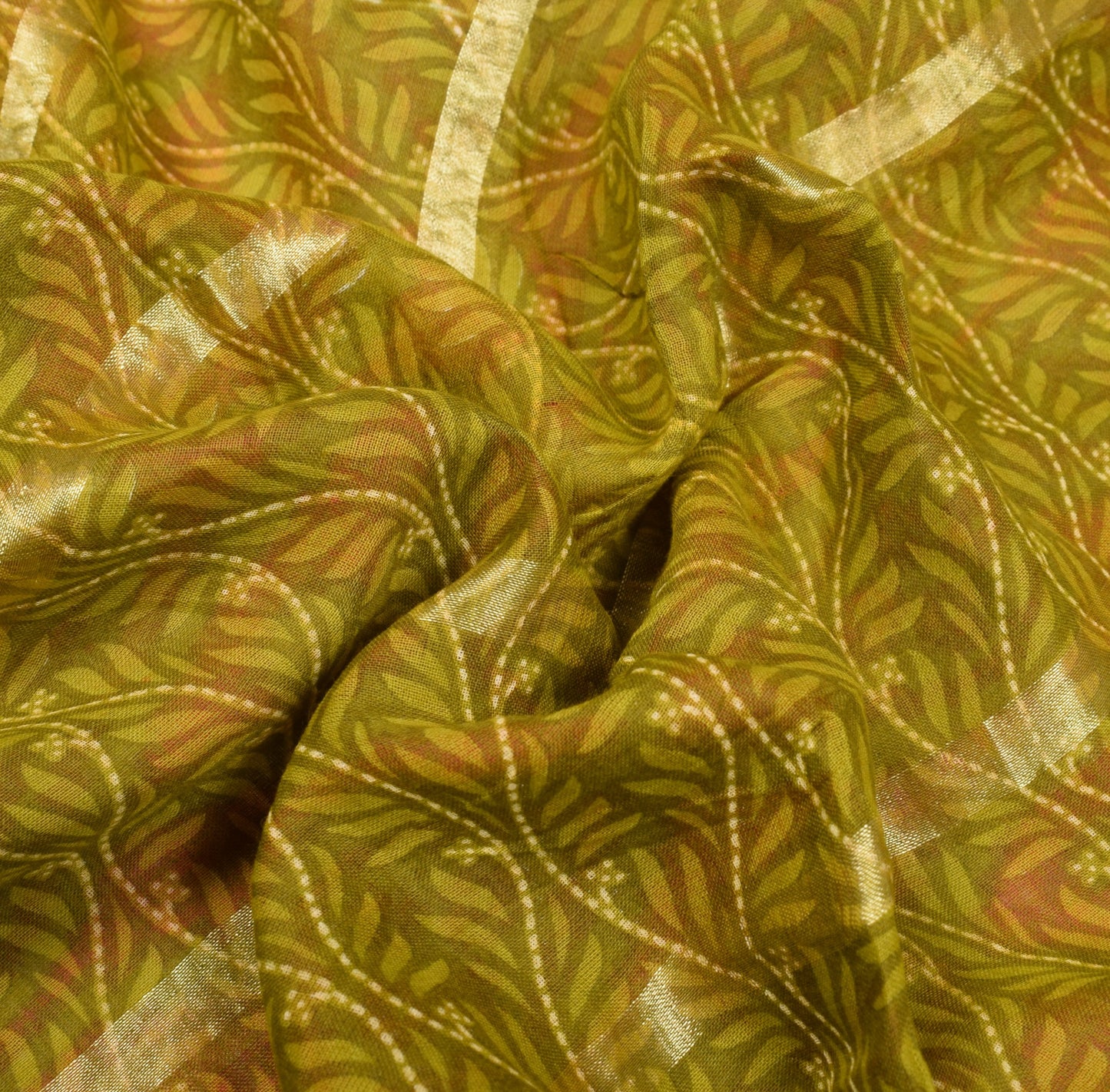 Sushila Vintage Floral Green Saree 100% Pure Cotton Printed Indian Craft Fabric