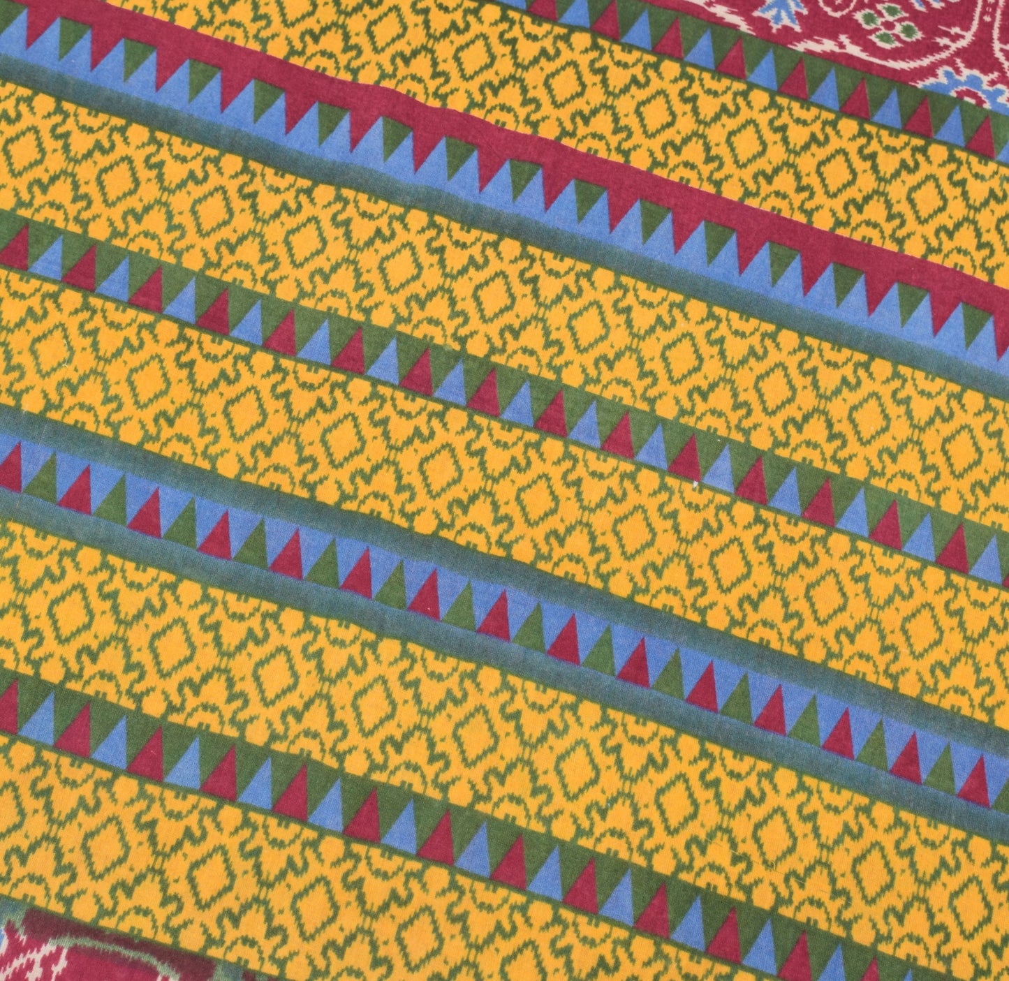 Sushila Vintage Dark Magenta Saree Pure Cotton Ikat Print Sari Soft Craft Fabric