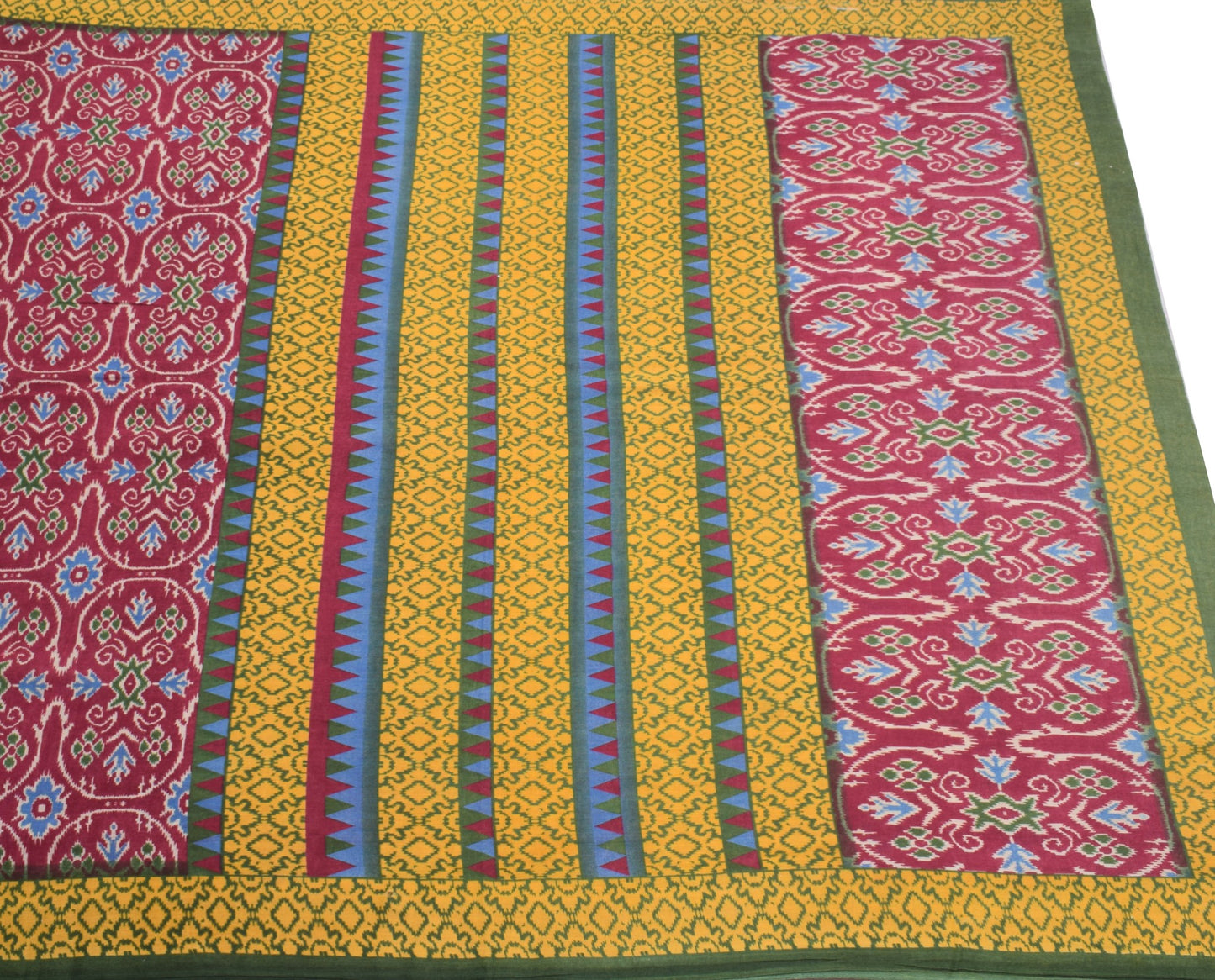 Sushila Vintage Dark Magenta Saree Pure Cotton Ikat Print Sari Soft Craft Fabric