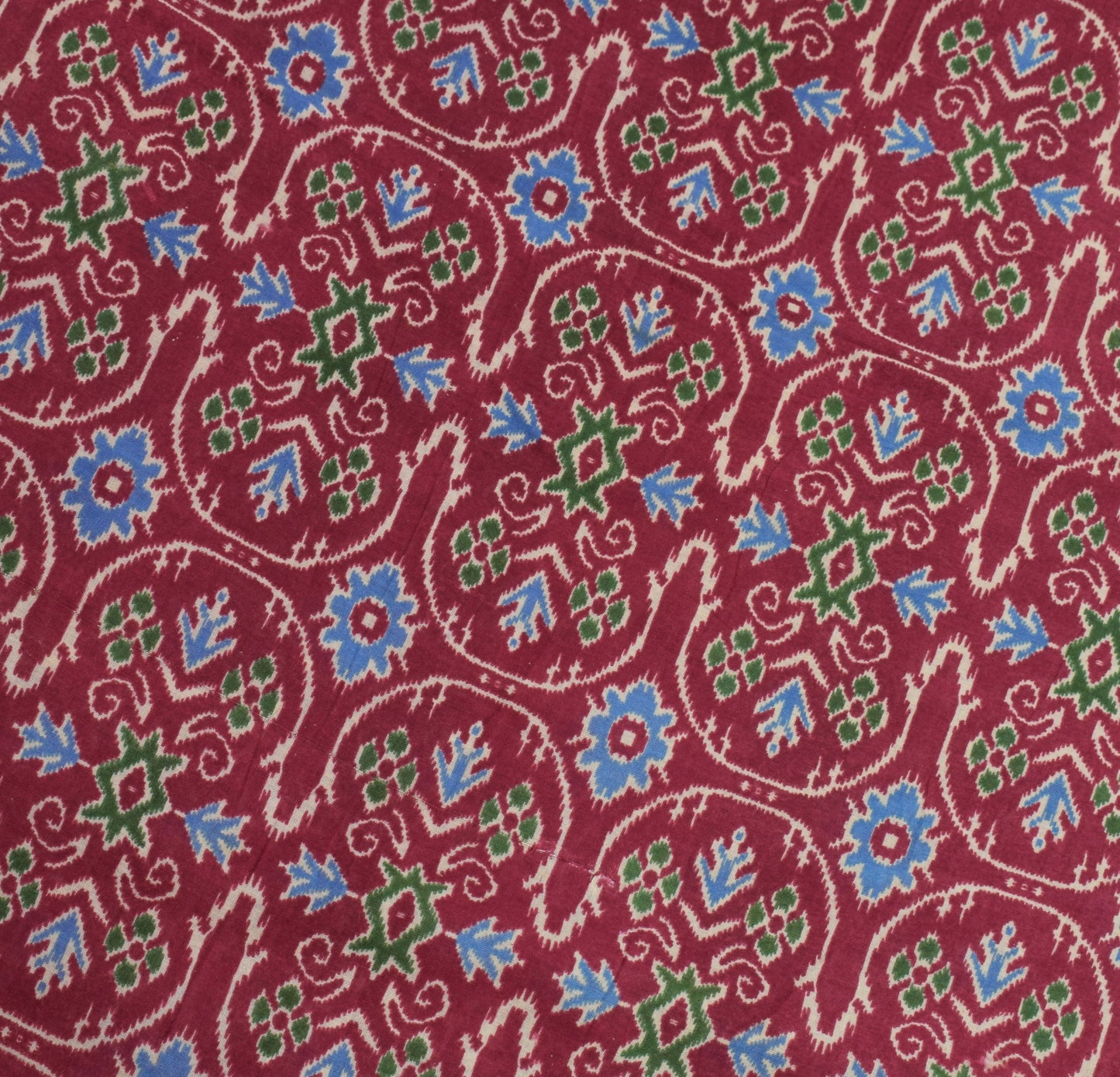 Sushila Vintage Dark Magenta Saree Pure Cotton Ikat Print Sari Soft Craft Fabric