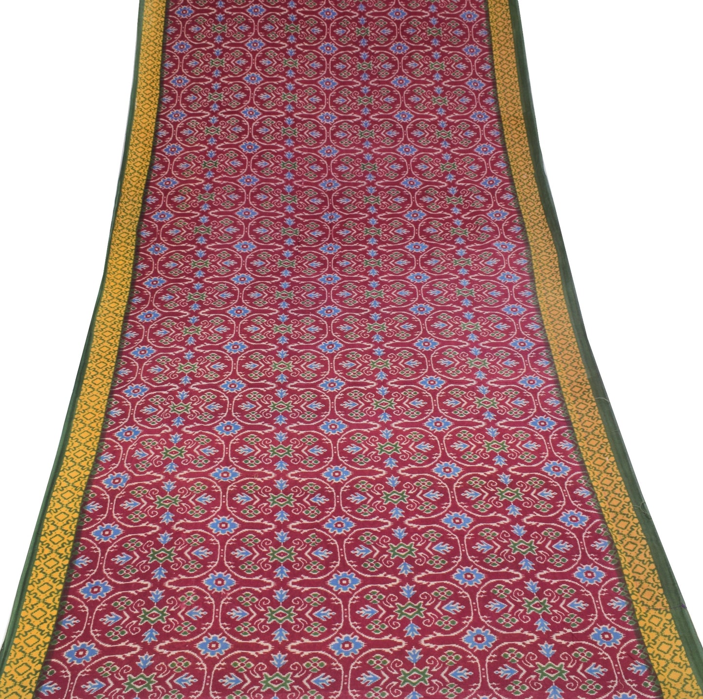 Sushila Vintage Dark Magenta Saree Pure Cotton Ikat Print Sari Soft Craft Fabric