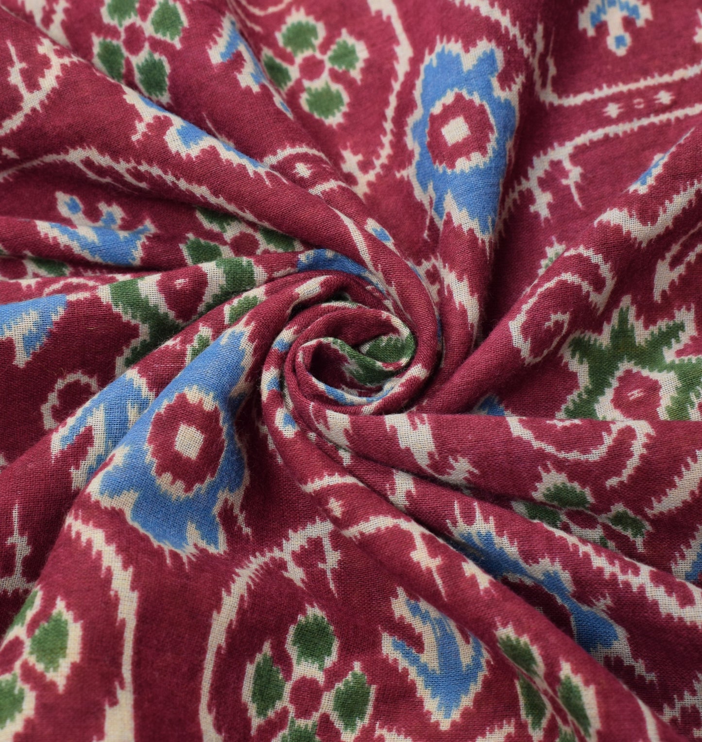 Sushila Vintage Dark Magenta Saree Pure Cotton Ikat Print Sari Soft Craft Fabric