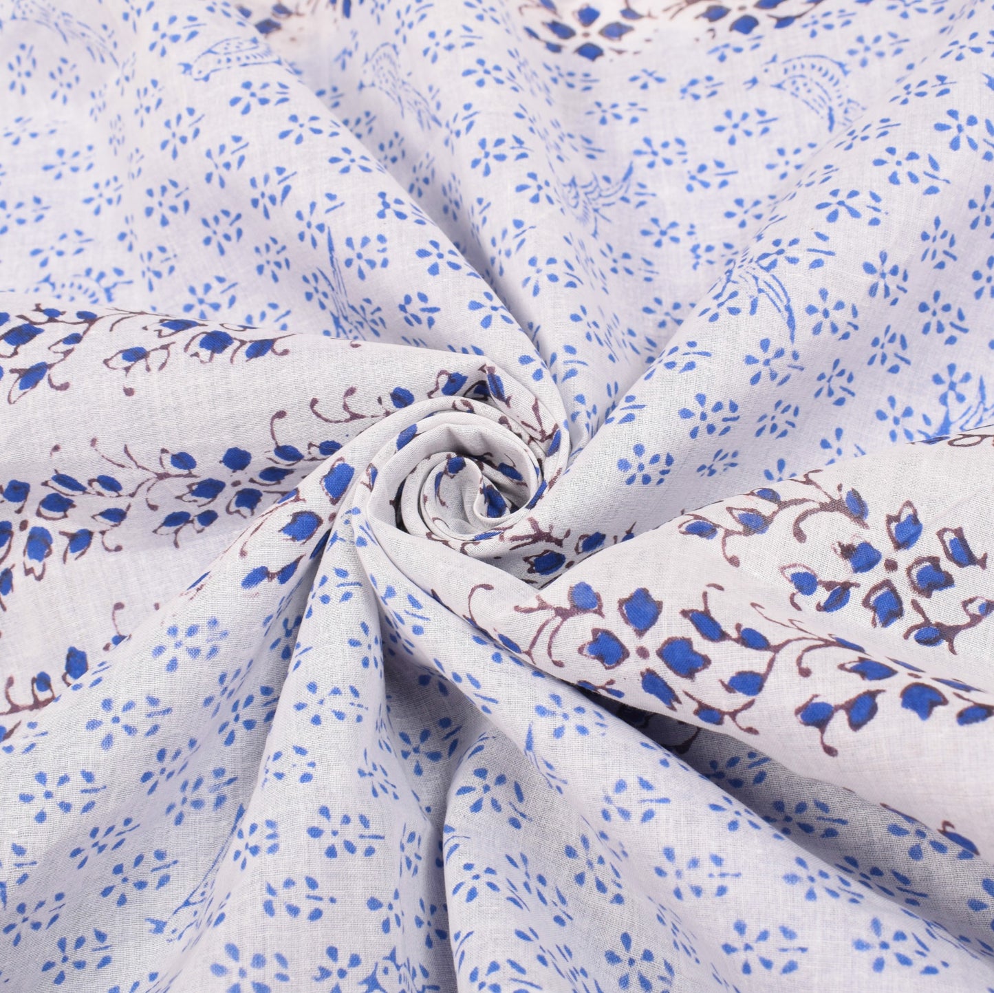 Sushila Vintage Hand Block Print Saree Pure Cotton White Floral Bird CraftFabric