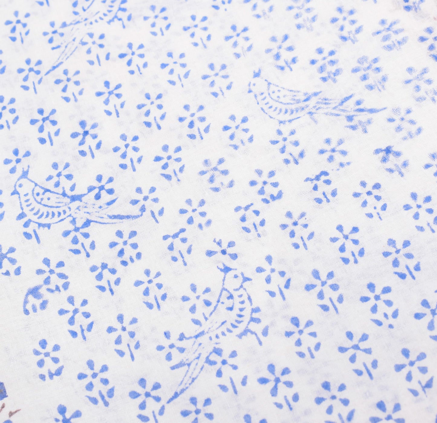 Sushila Vintage Hand Block Print Saree Pure Cotton White Floral Bird CraftFabric