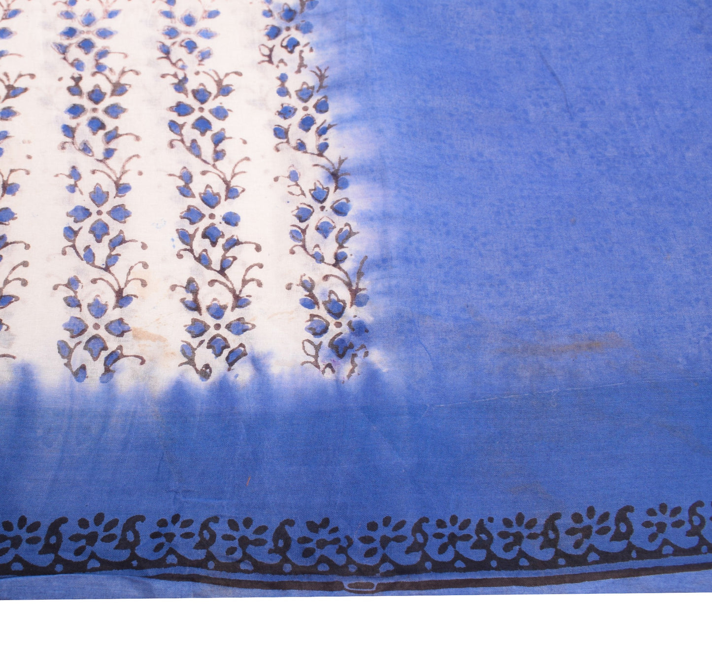Sushila Vintage Hand Block Print Saree Pure Cotton White Floral Bird CraftFabric