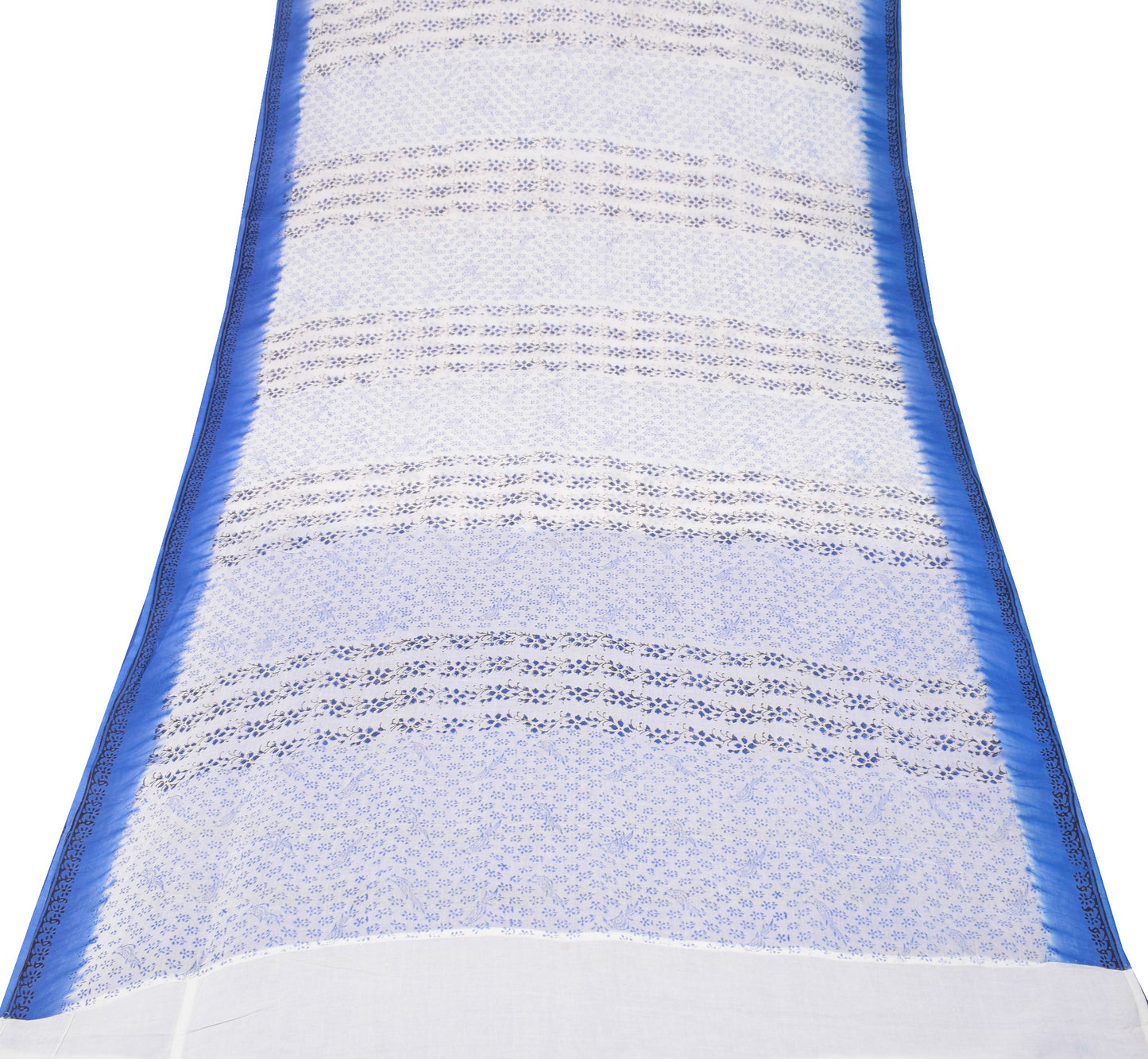 Sushila Vintage Hand Block Print Saree Pure Cotton White Floral Bird CraftFabric