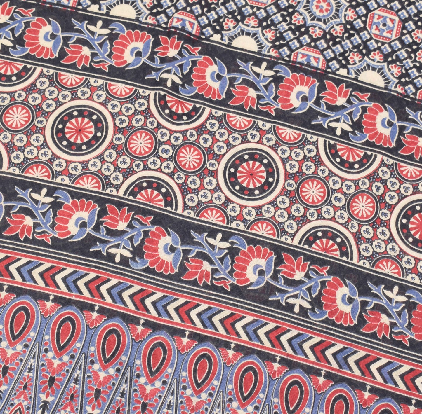 Sushila Vintage Black Saree Pure Cotton Ajrakh Hand Block Print Sari Soft Fabric