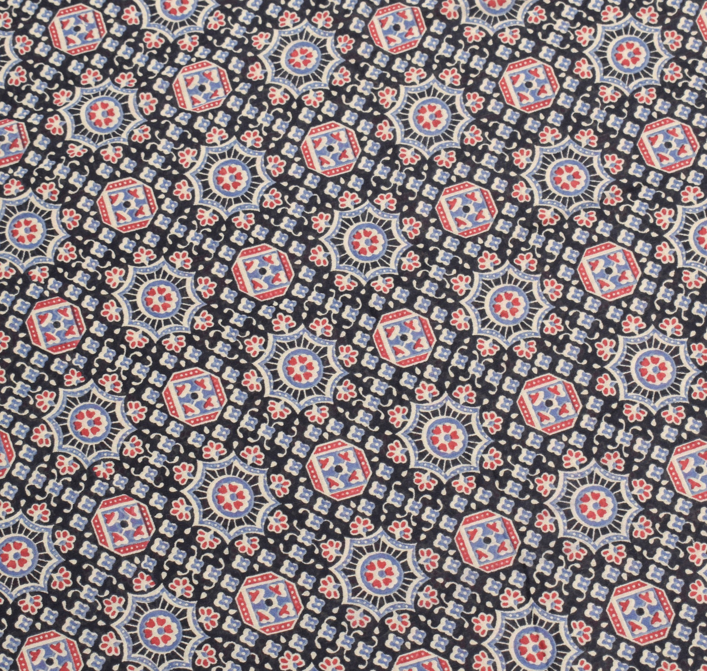 Sushila Vintage Black Saree Pure Cotton Ajrakh Hand Block Print Sari Soft Fabric