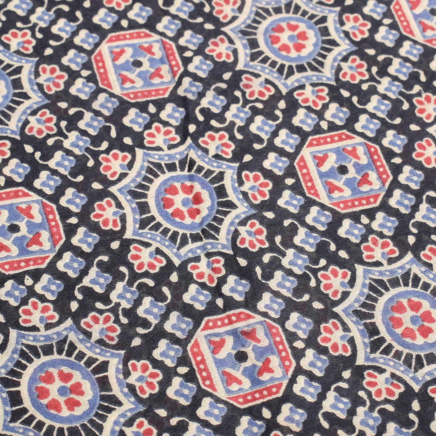 Sushila Vintage Black Saree Pure Cotton Ajrakh Hand Block Print Sari Soft Fabric