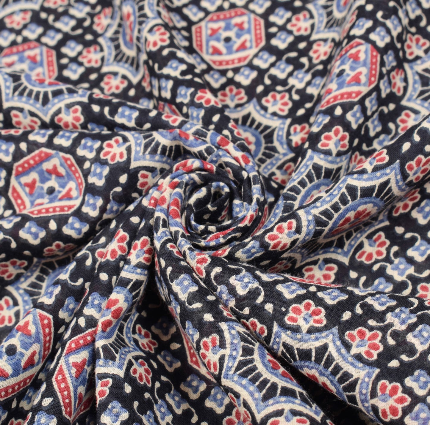 Sushila Vintage Black Saree Pure Cotton Ajrakh Hand Block Print Sari Soft Fabric