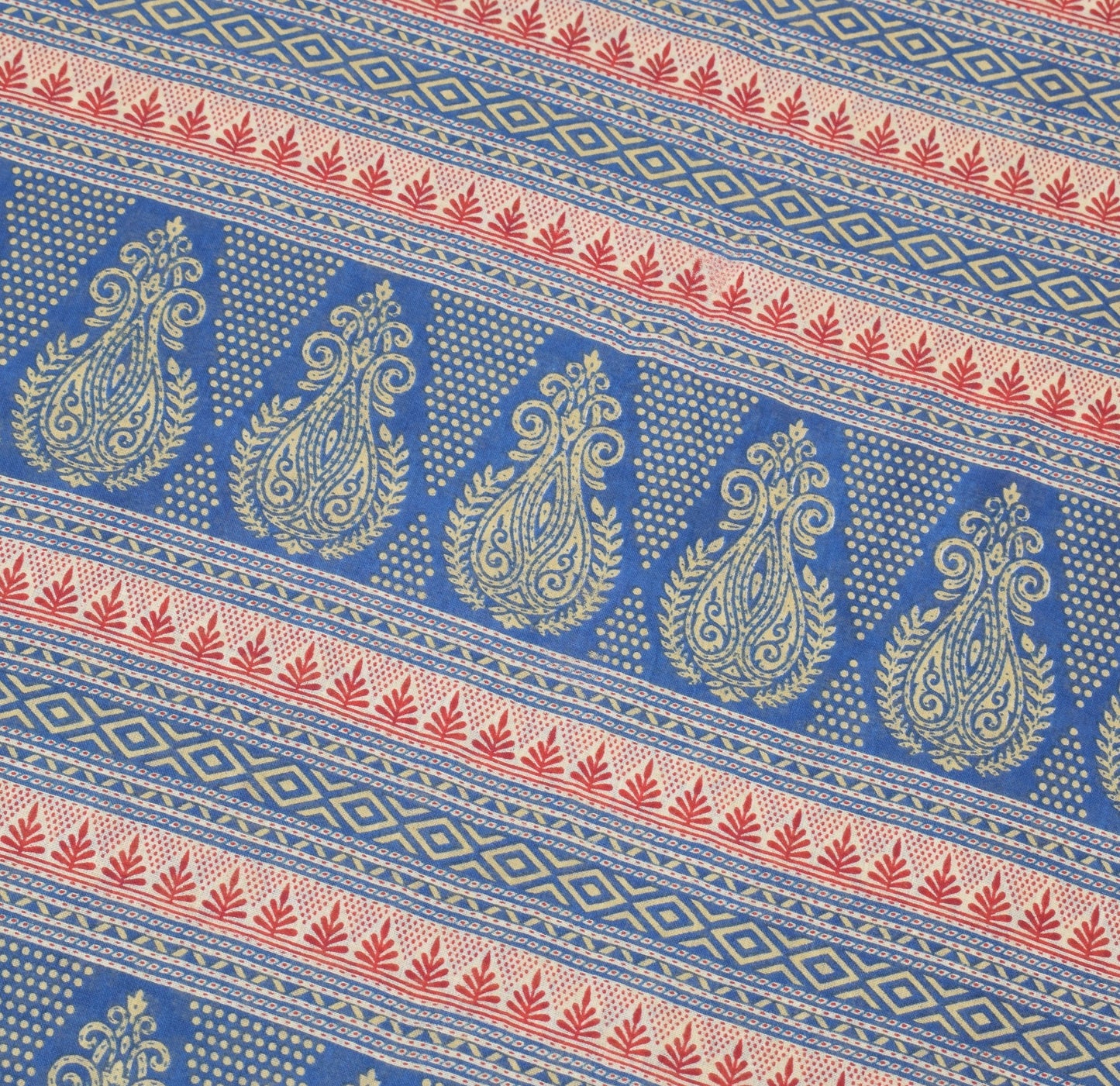Sushila Vintage Paisley Blue Saree 100% Pure Cotton Printed Soft Craft Fabric