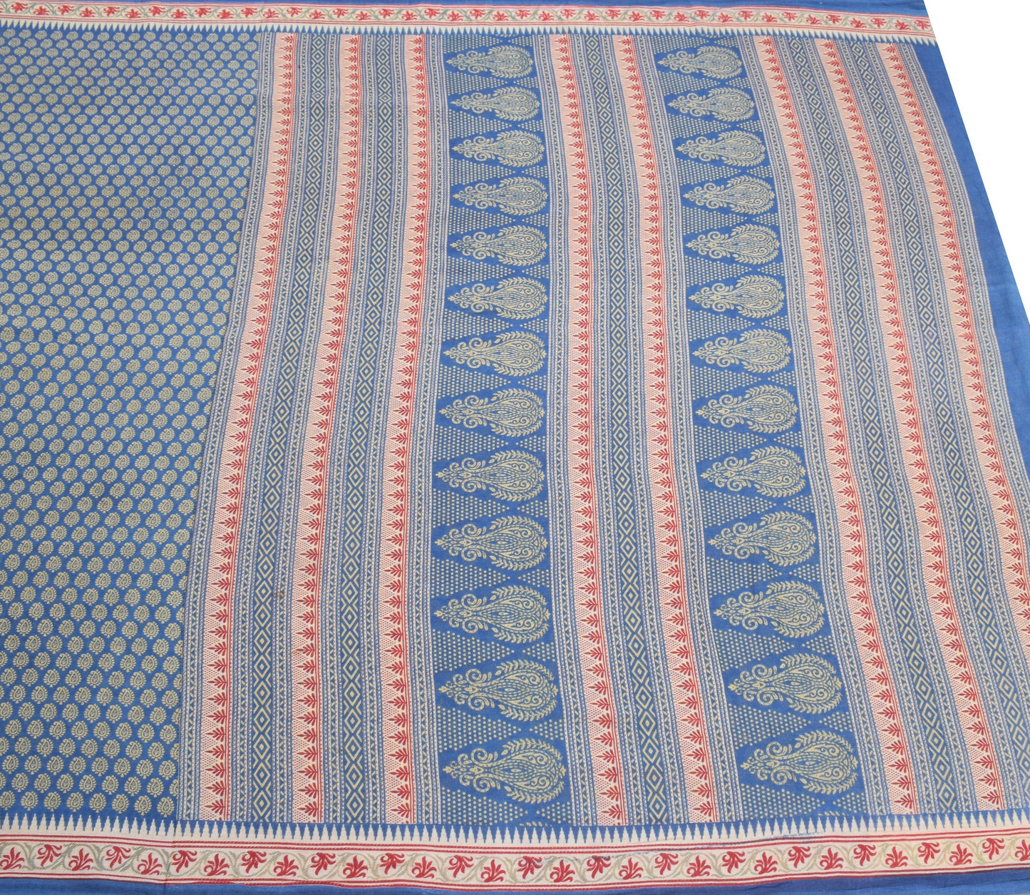 Sushila Vintage Paisley Blue Saree 100% Pure Cotton Printed Soft Craft Fabric