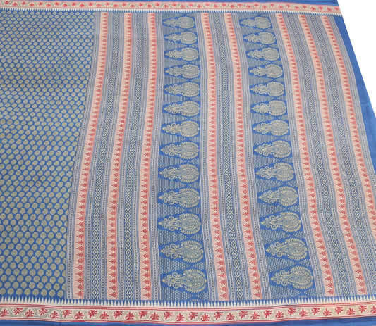Sushila Vintage Paisley Blue Saree 100% Pure Cotton Printed Soft Craft Fabric