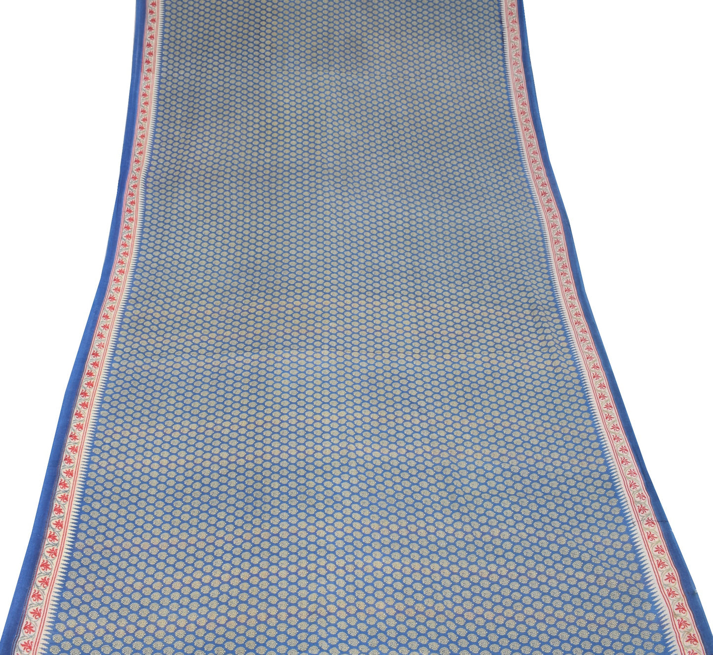 Sushila Vintage Paisley Blue Saree 100% Pure Cotton Printed Soft Craft Fabric