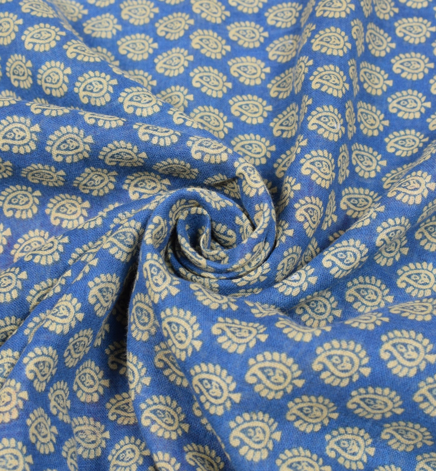 Sushila Vintage Paisley Blue Saree 100% Pure Cotton Printed Soft Craft Fabric