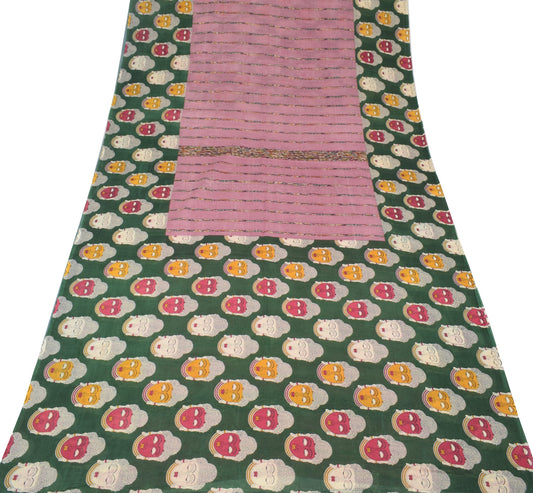 Sushila Vintage Pink Saree 100% Pure Cotton Kalamkari Printed Soft Craft Fabric