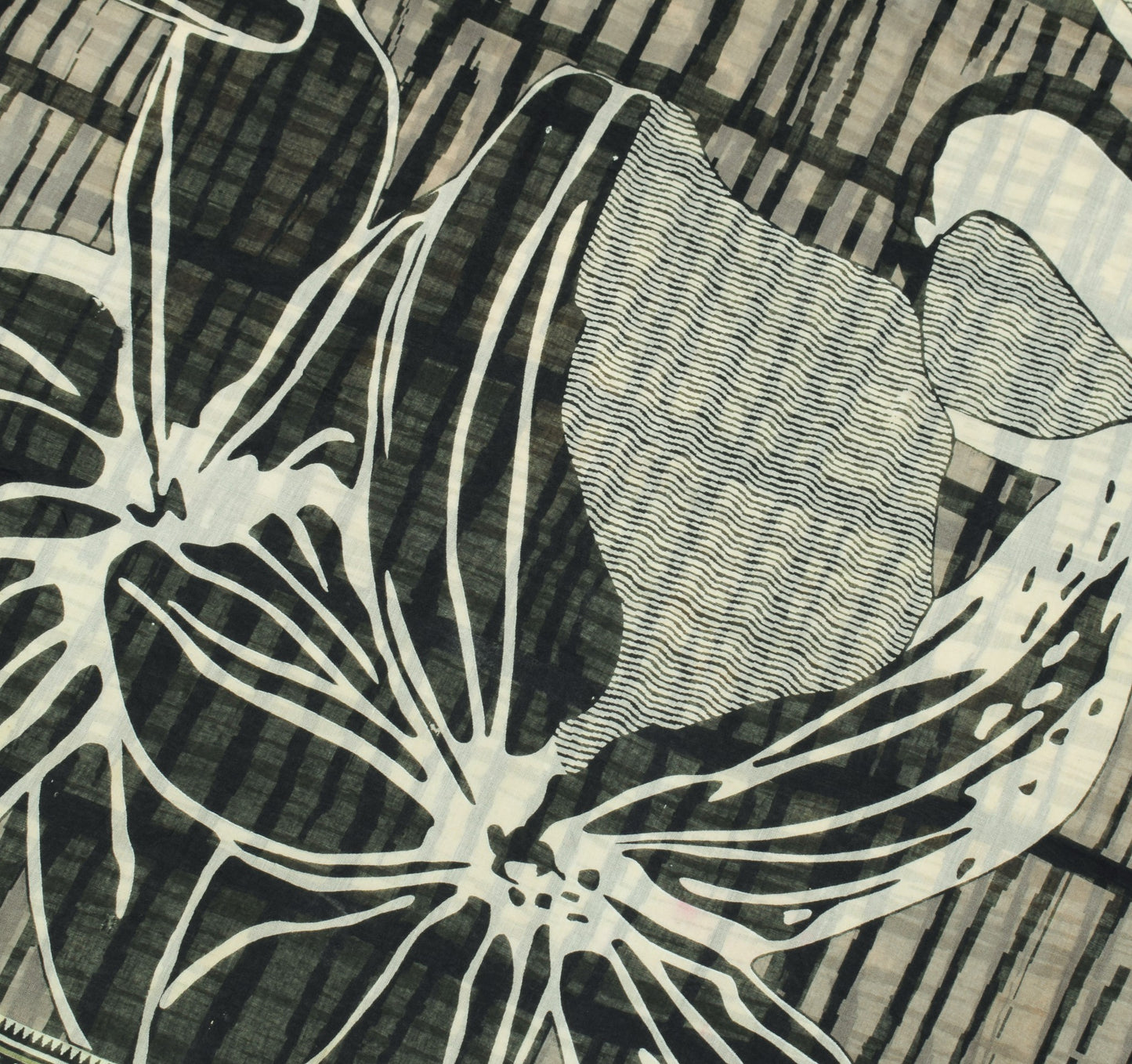 Sushila Vintage Green Black Saree Pure Cotton Printed Indian Soft Craft Fabric