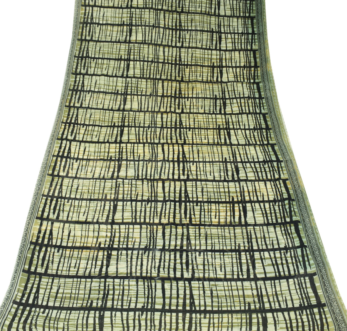 Sushila Vintage Green Black Saree Pure Cotton Printed Indian Soft Craft Fabric