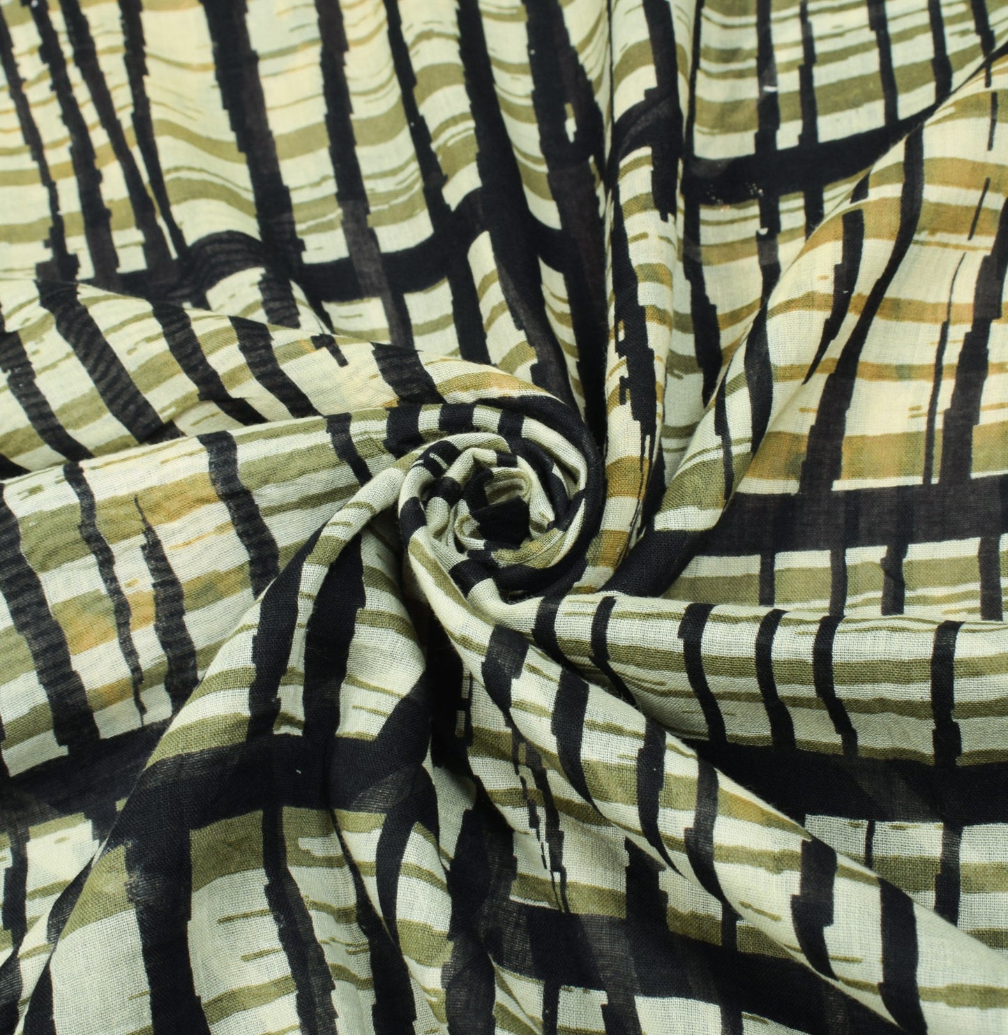 Sushila Vintage Green Black Saree Pure Cotton Printed Indian Soft Craft Fabric