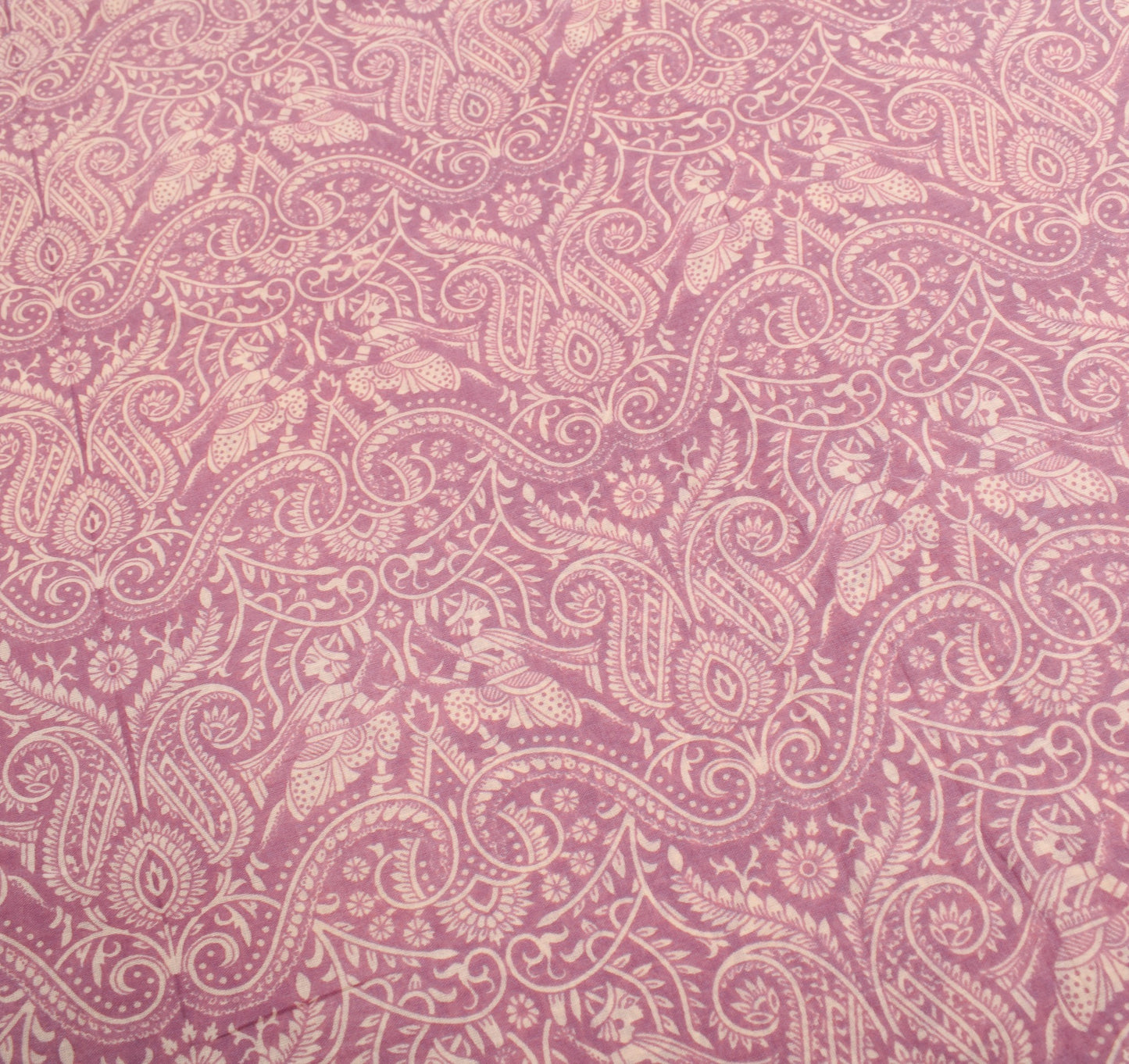 Sushila Vintage Mauve Paisley Saree 100% Pure Cotton Printed Soft Craft Fabric