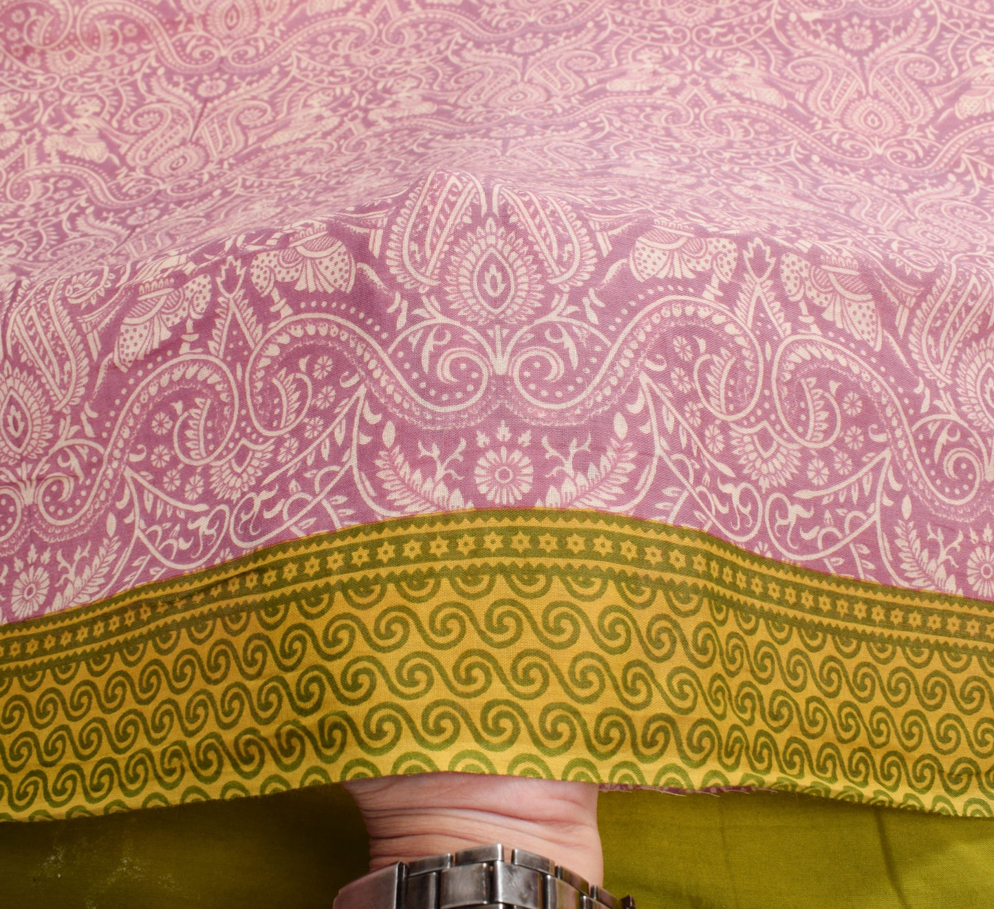 Sushila Vintage Mauve Paisley Saree 100% Pure Cotton Printed Soft Craft Fabric