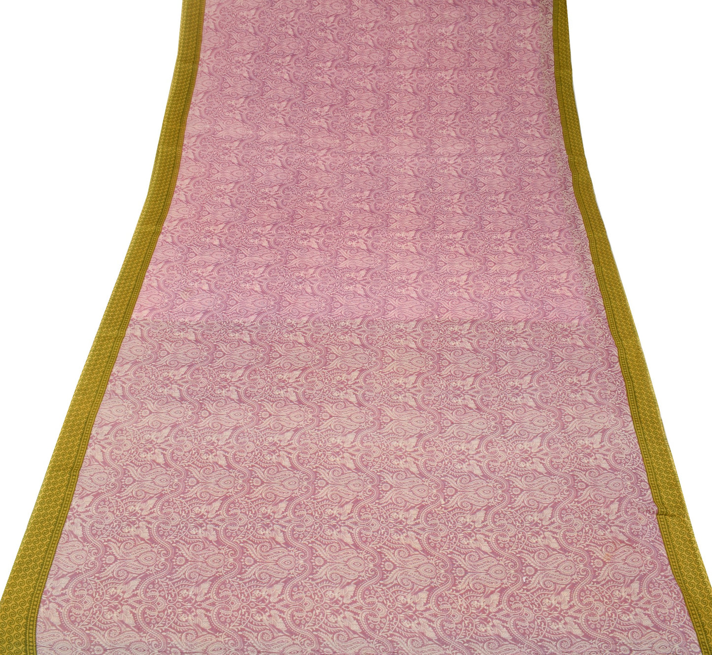 Sushila Vintage Mauve Paisley Saree 100% Pure Cotton Printed Soft Craft Fabric