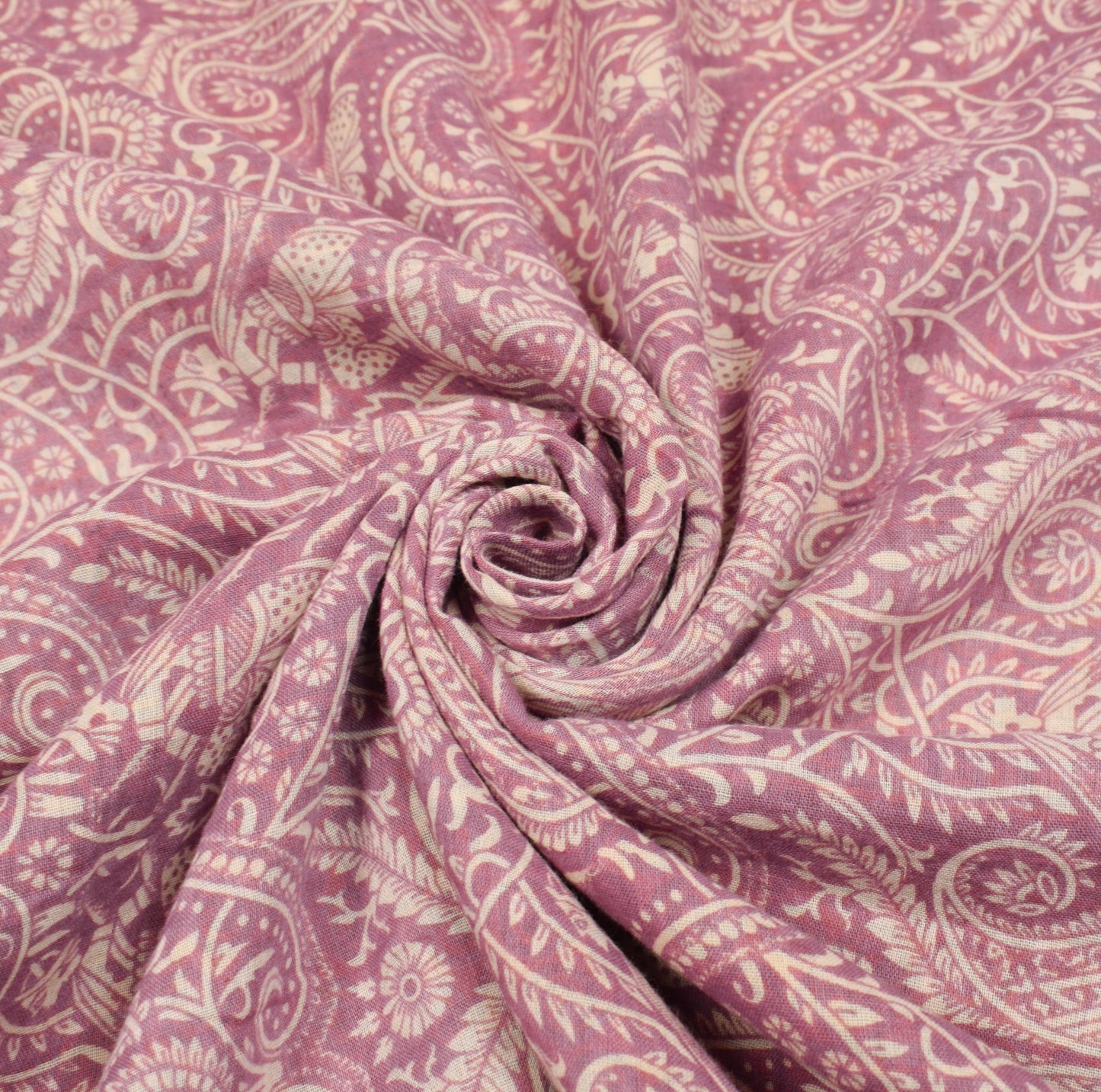 Sushila Vintage Mauve Paisley Saree 100% Pure Cotton Printed Soft Craft Fabric