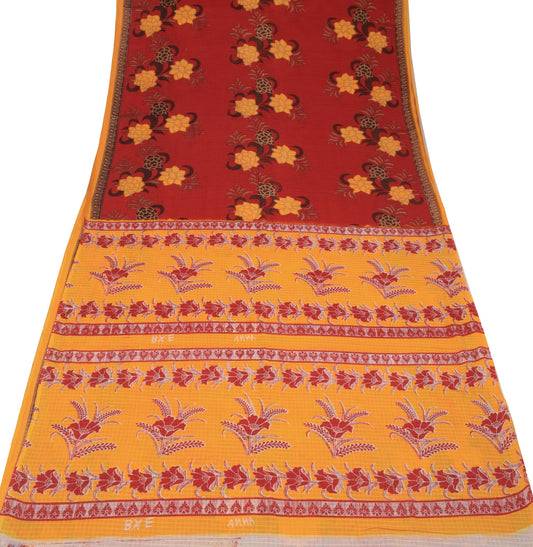 Sushila Vintage Floral Red Saree 100% Pure Cotton Printed Sari Soft Craft Fabric