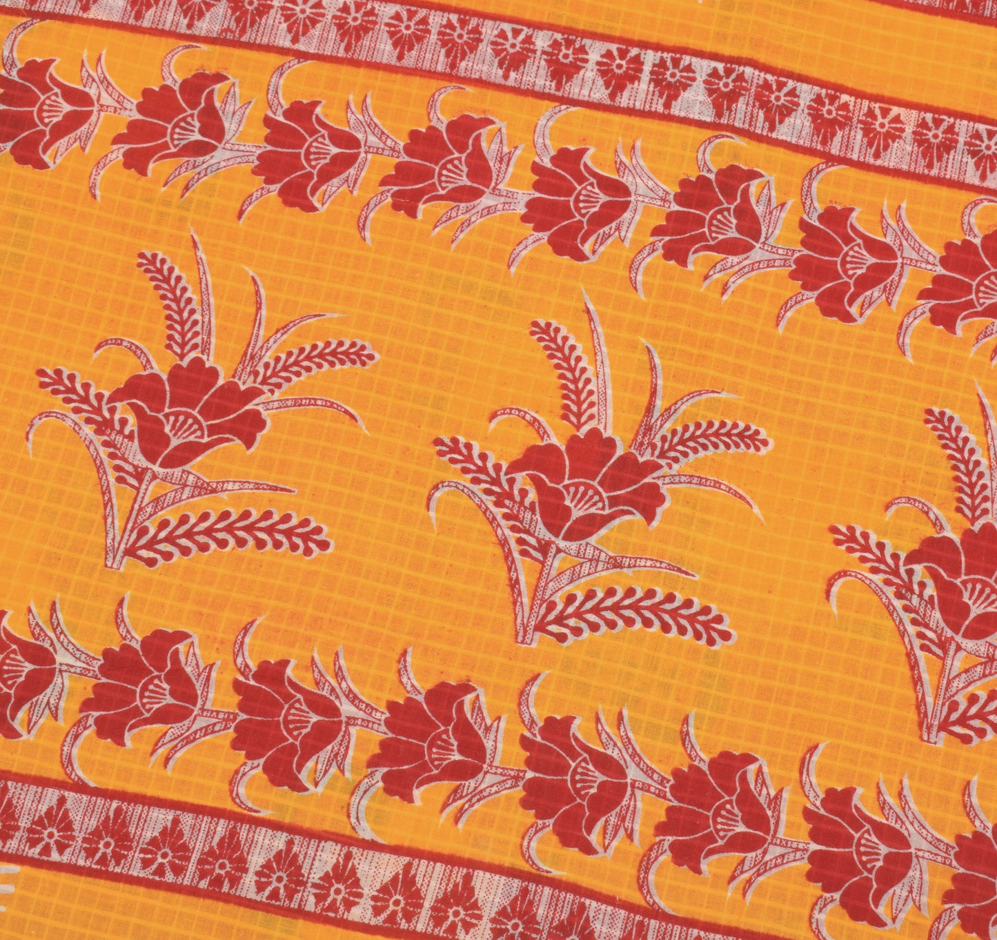 Sushila Vintage Floral Red Saree 100% Pure Cotton Printed Sari Soft Craft Fabric