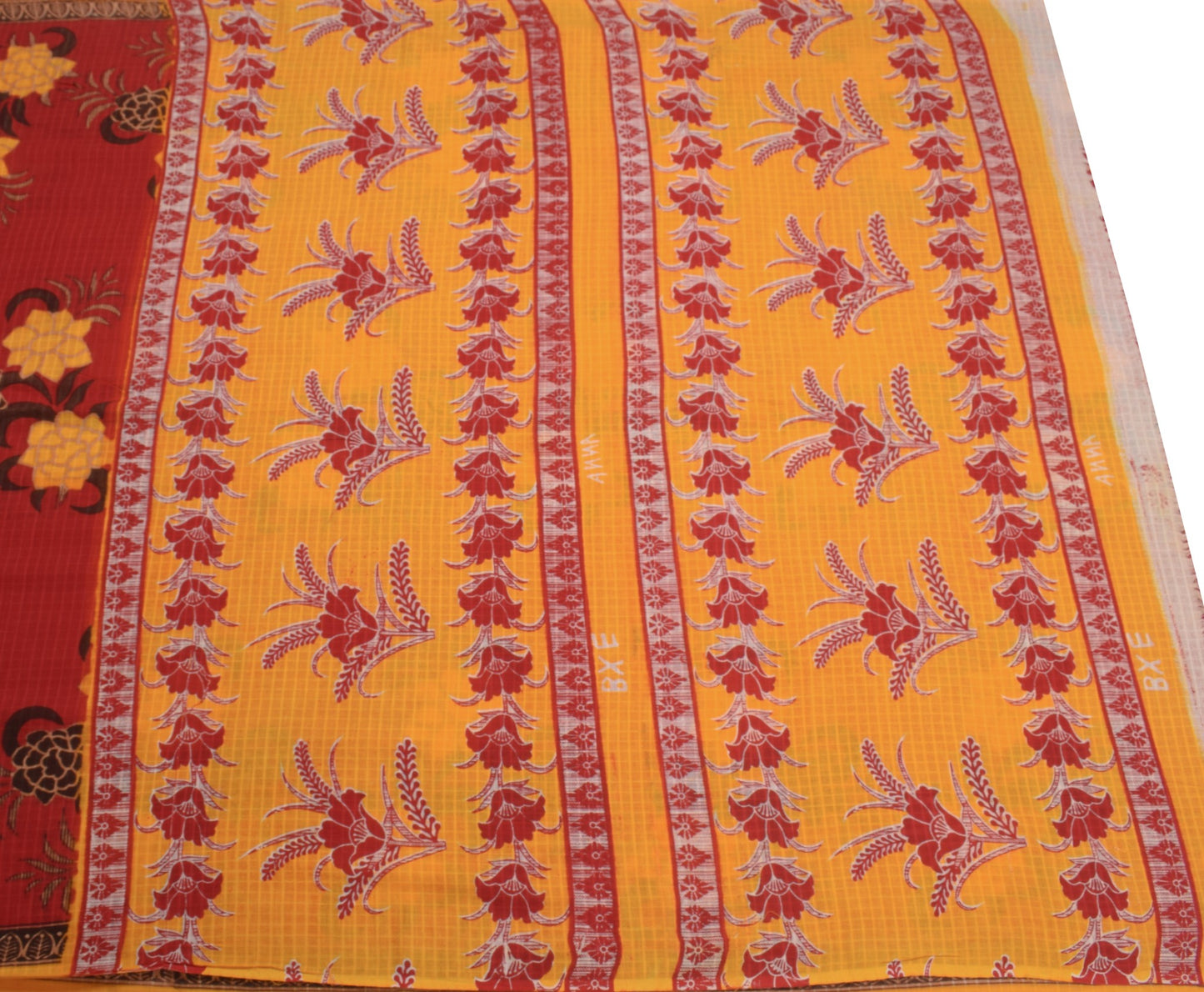 Sushila Vintage Floral Red Saree 100% Pure Cotton Printed Sari Soft Craft Fabric
