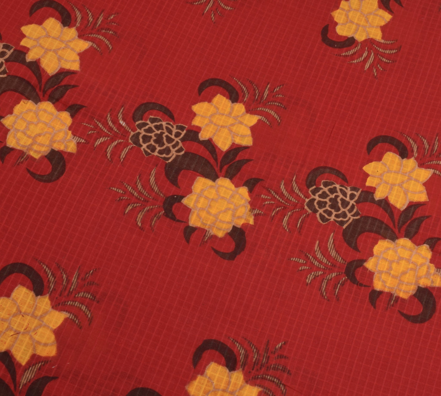 Sushila Vintage Floral Red Saree 100% Pure Cotton Printed Sari Soft Craft Fabric