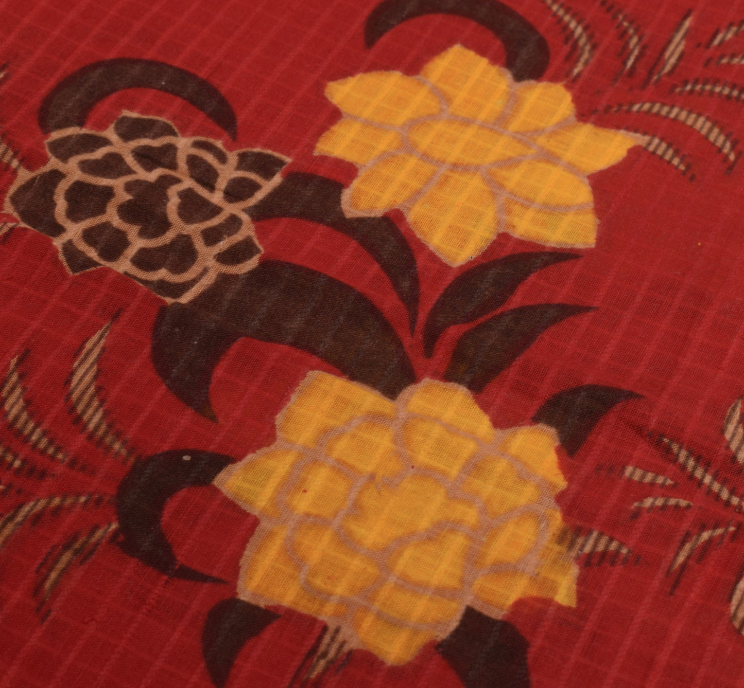 Sushila Vintage Floral Red Saree 100% Pure Cotton Printed Sari Soft Craft Fabric