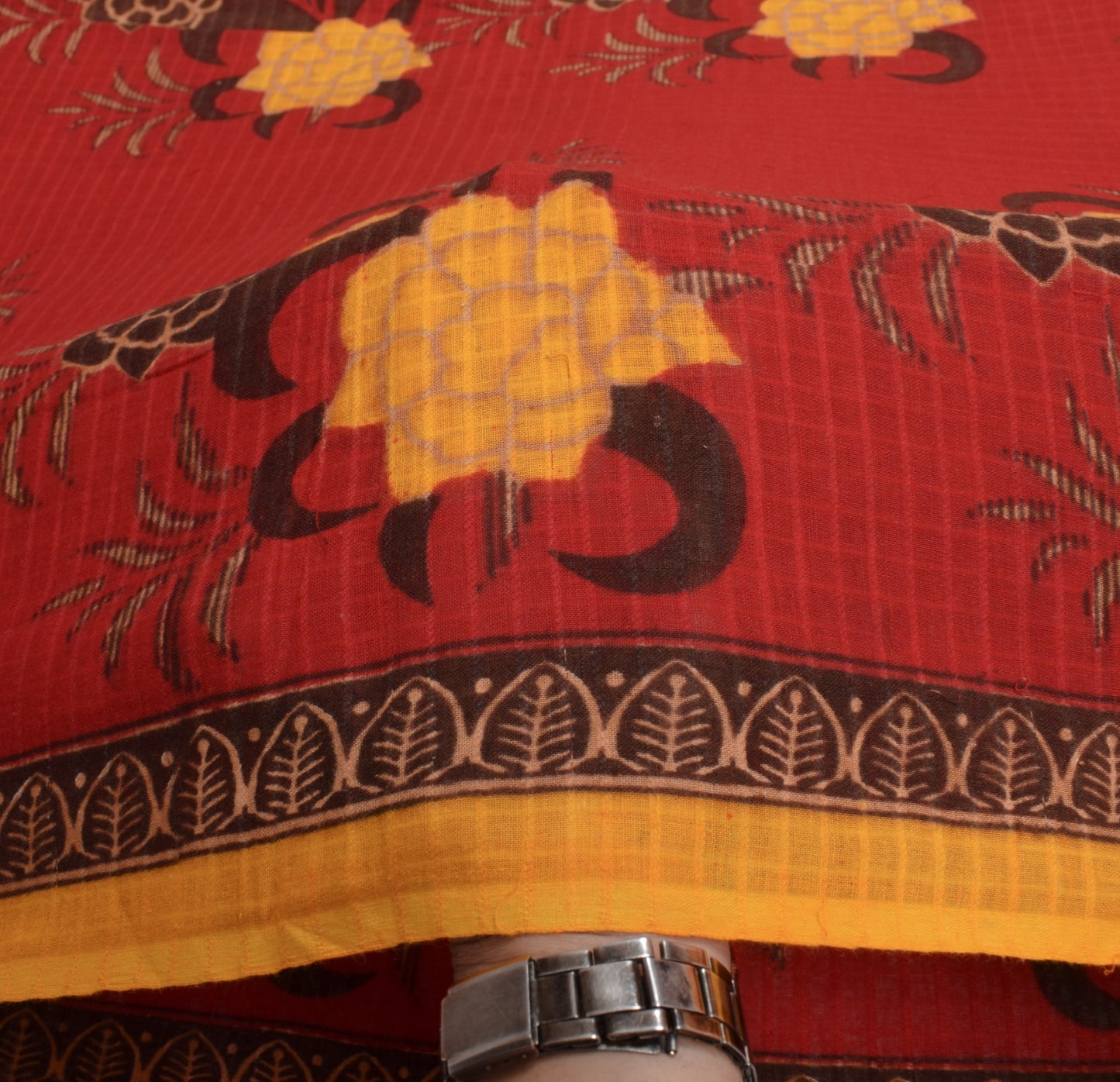 Sushila Vintage Floral Red Saree 100% Pure Cotton Printed Sari Soft Craft Fabric