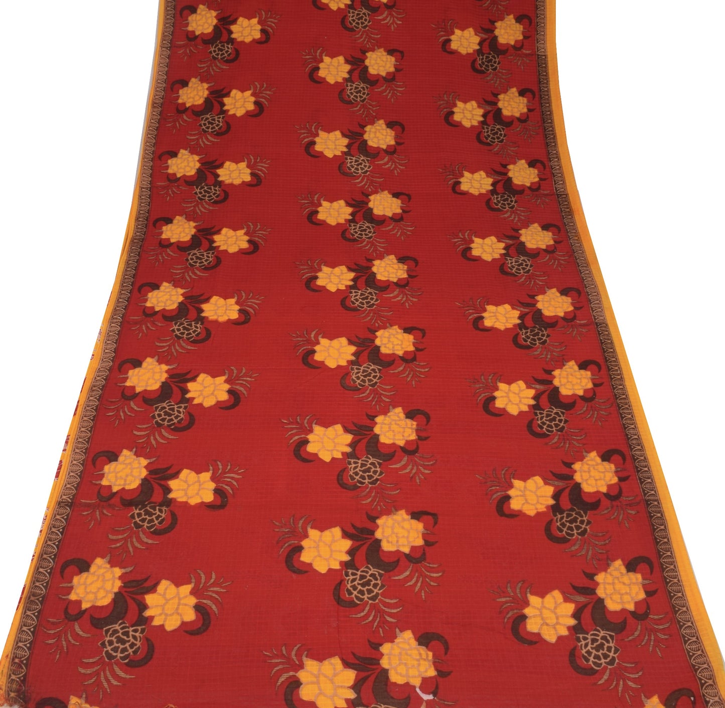 Sushila Vintage Floral Red Saree 100% Pure Cotton Printed Sari Soft Craft Fabric