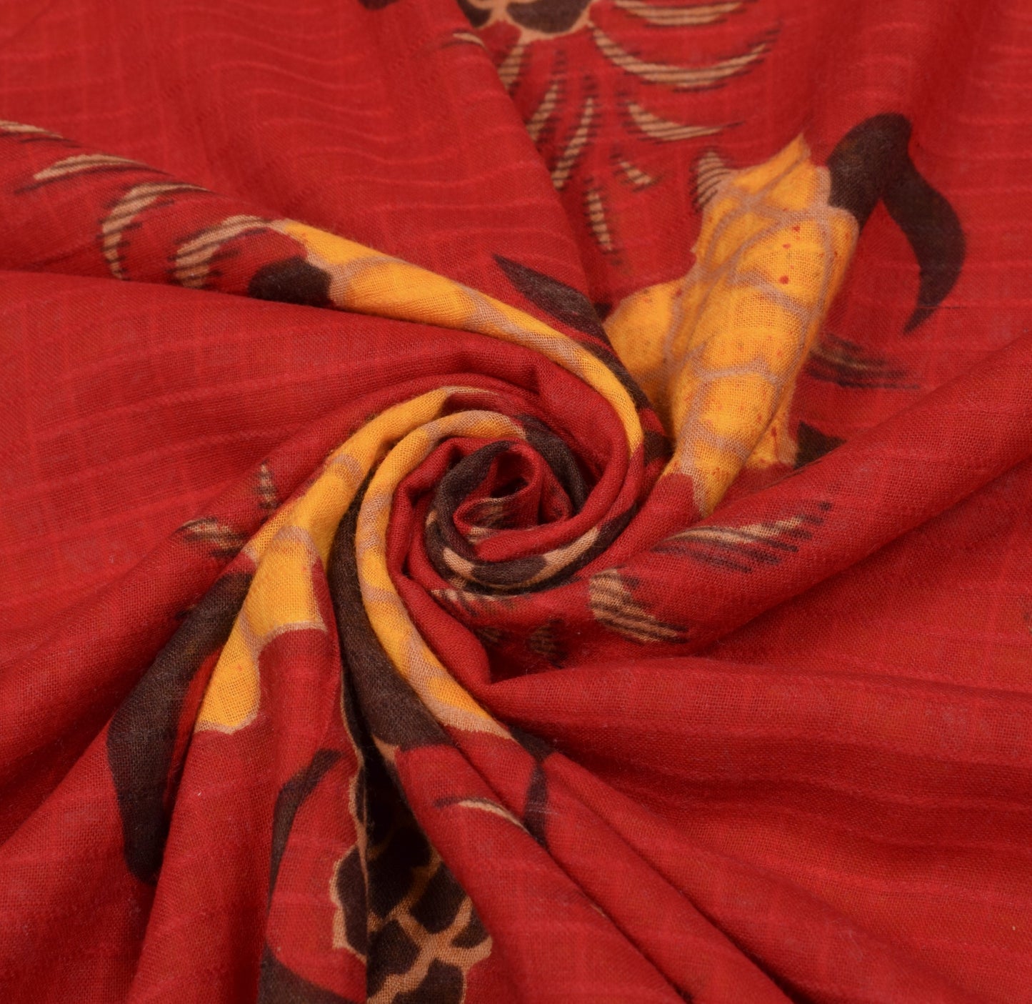 Sushila Vintage Floral Red Saree 100% Pure Cotton Printed Sari Soft Craft Fabric