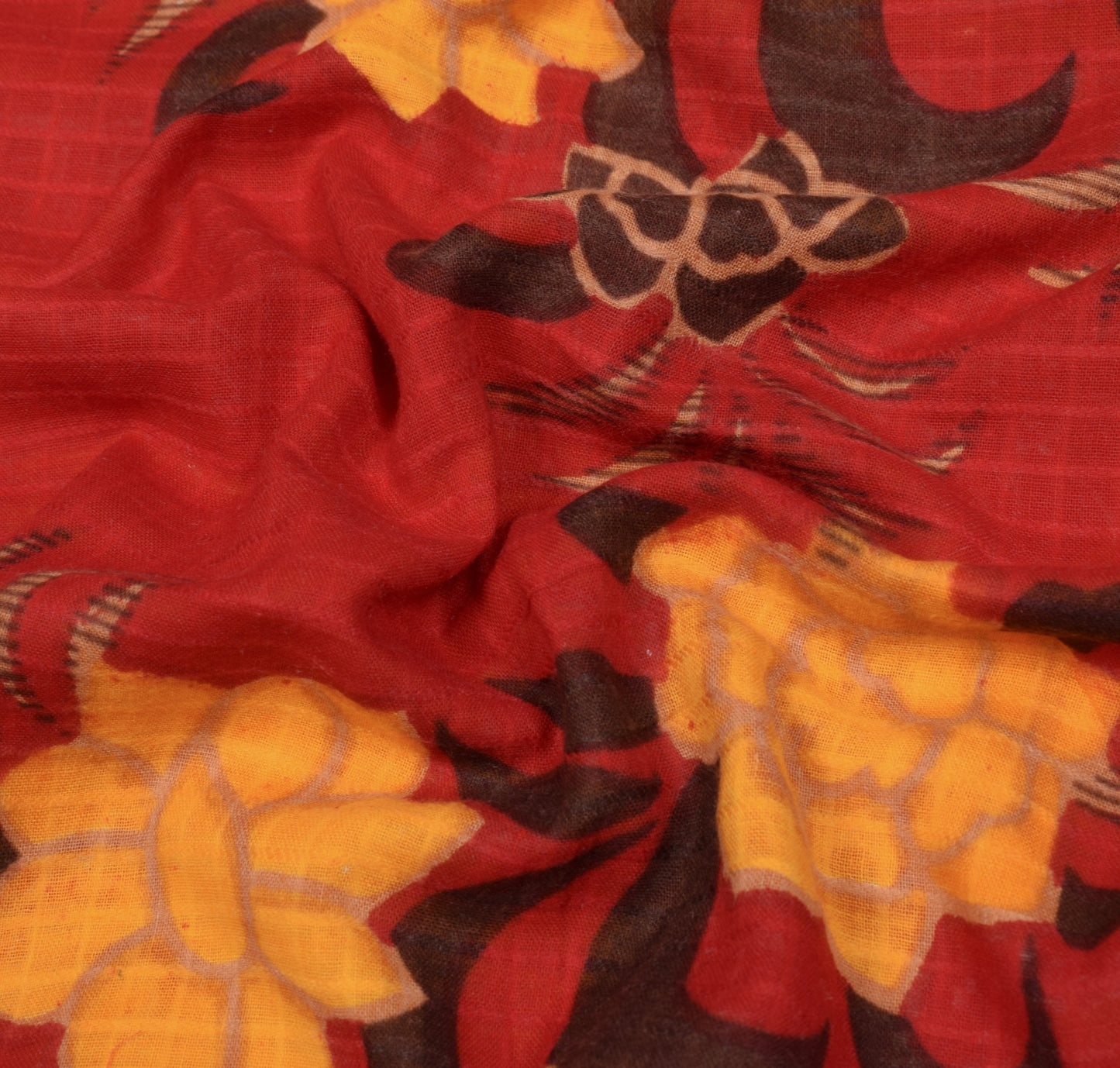 Sushila Vintage Floral Red Saree 100% Pure Cotton Printed Sari Soft Craft Fabric