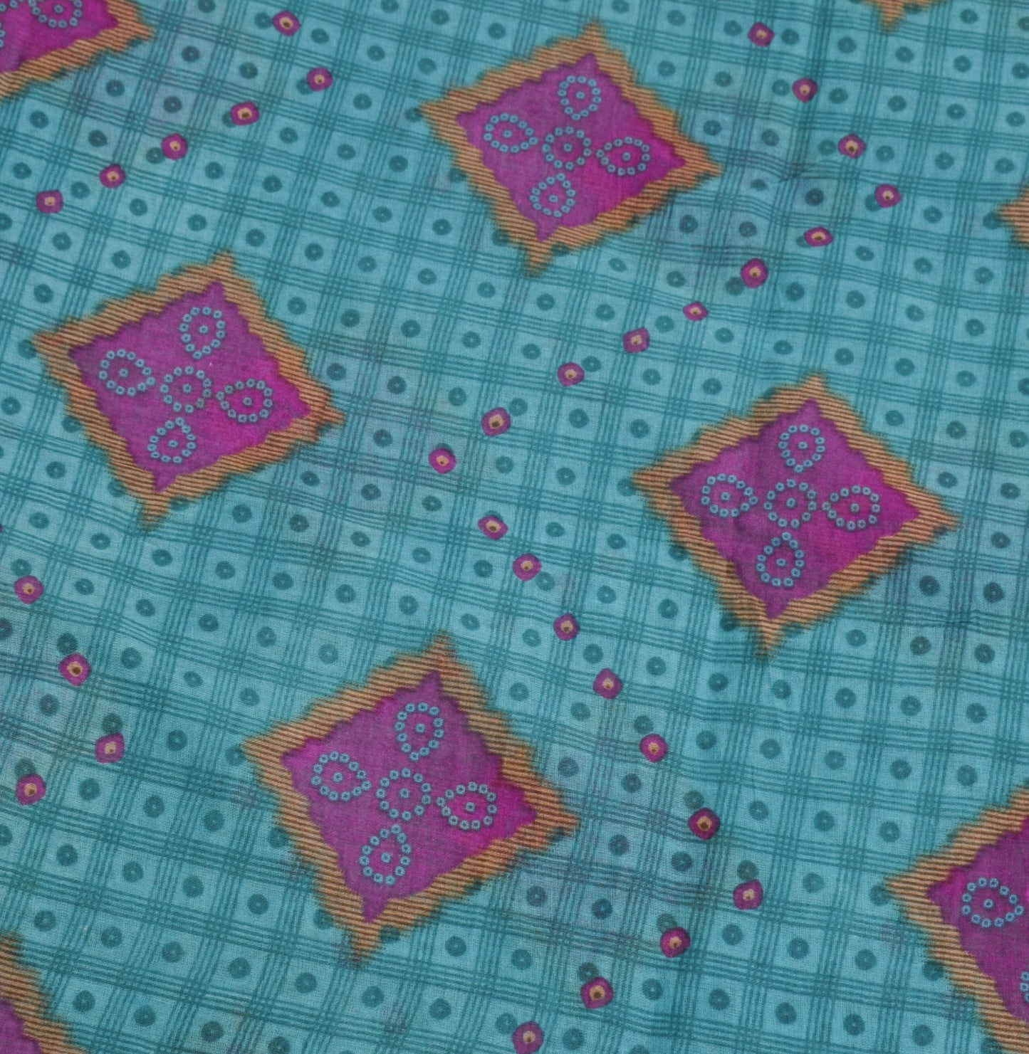 Sushila Vintage Teal Blue Saree 100% Pure Cotton Printed Bandhani Craft Fabric