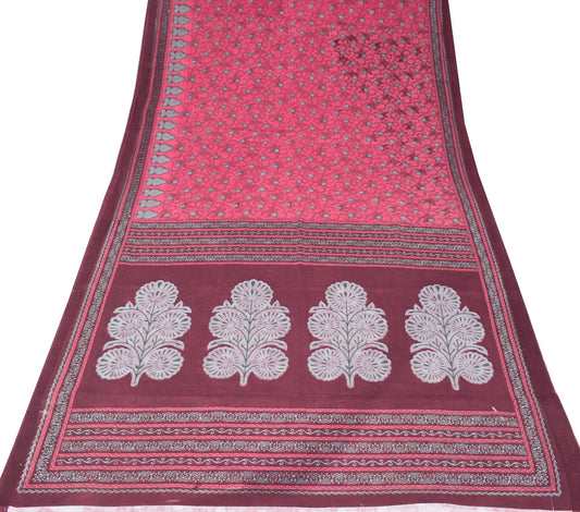 Sushila Vintage Floral Magenta Saree 100% Pure Cotton Printed Soft Craft Fabric