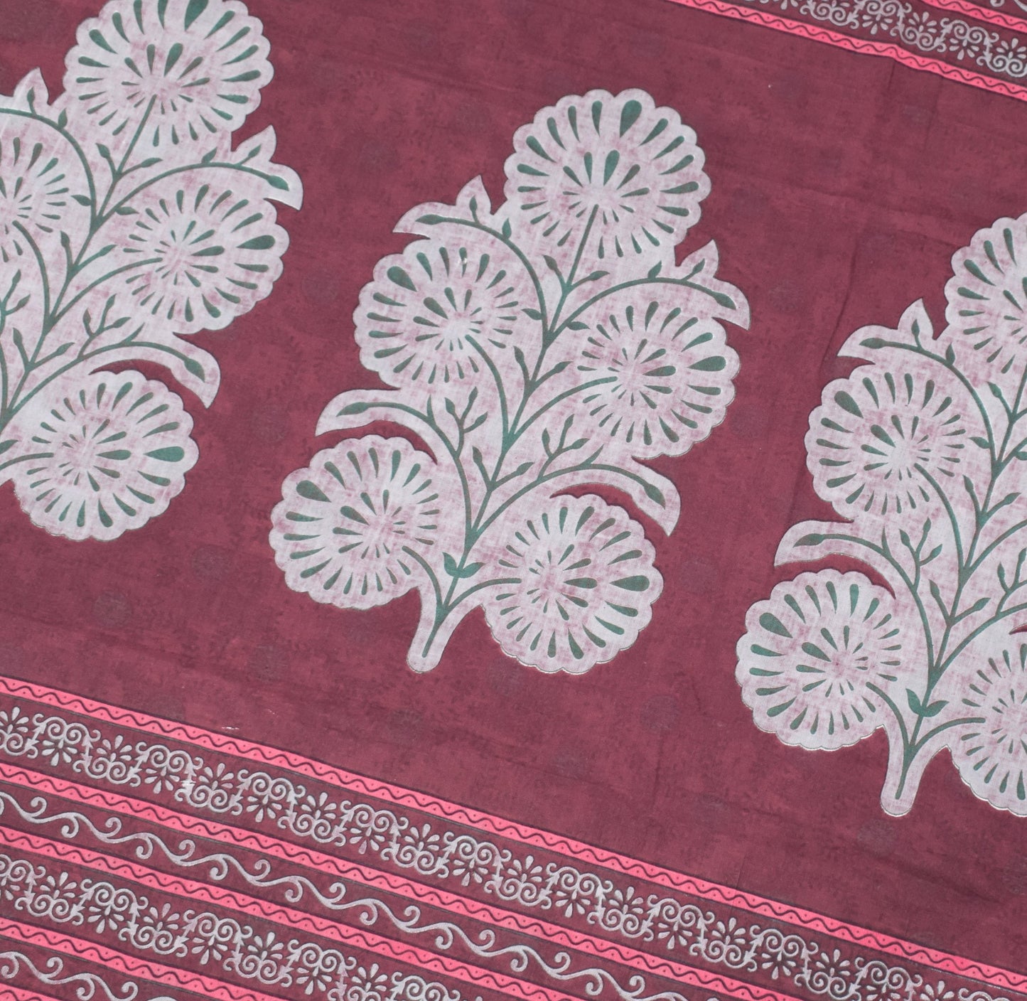 Sushila Vintage Floral Magenta Saree 100% Pure Cotton Printed Soft Craft Fabric