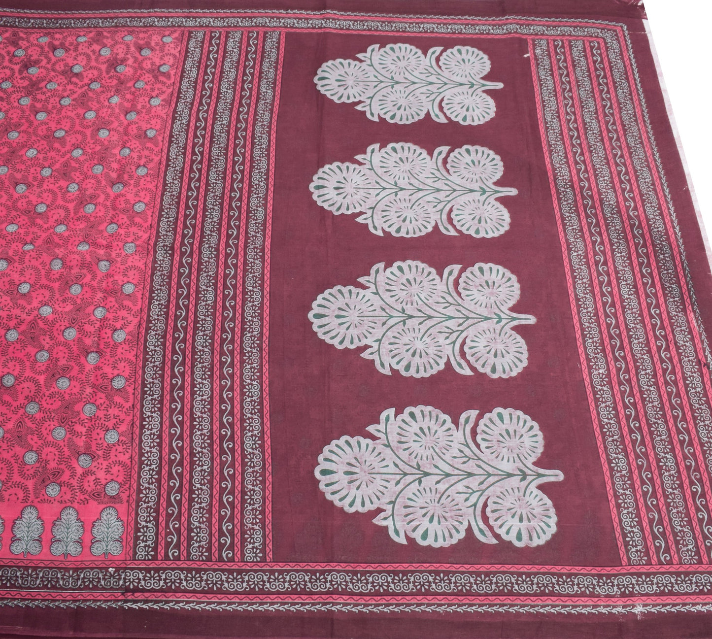 Sushila Vintage Floral Magenta Saree 100% Pure Cotton Printed Soft Craft Fabric