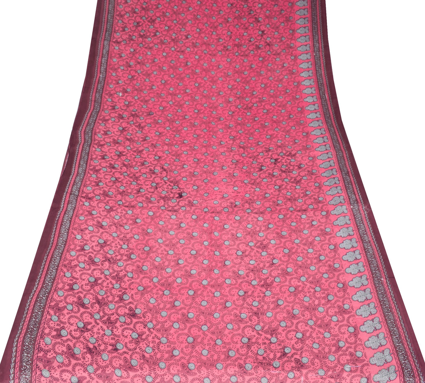 Sushila Vintage Floral Magenta Saree 100% Pure Cotton Printed Soft Craft Fabric