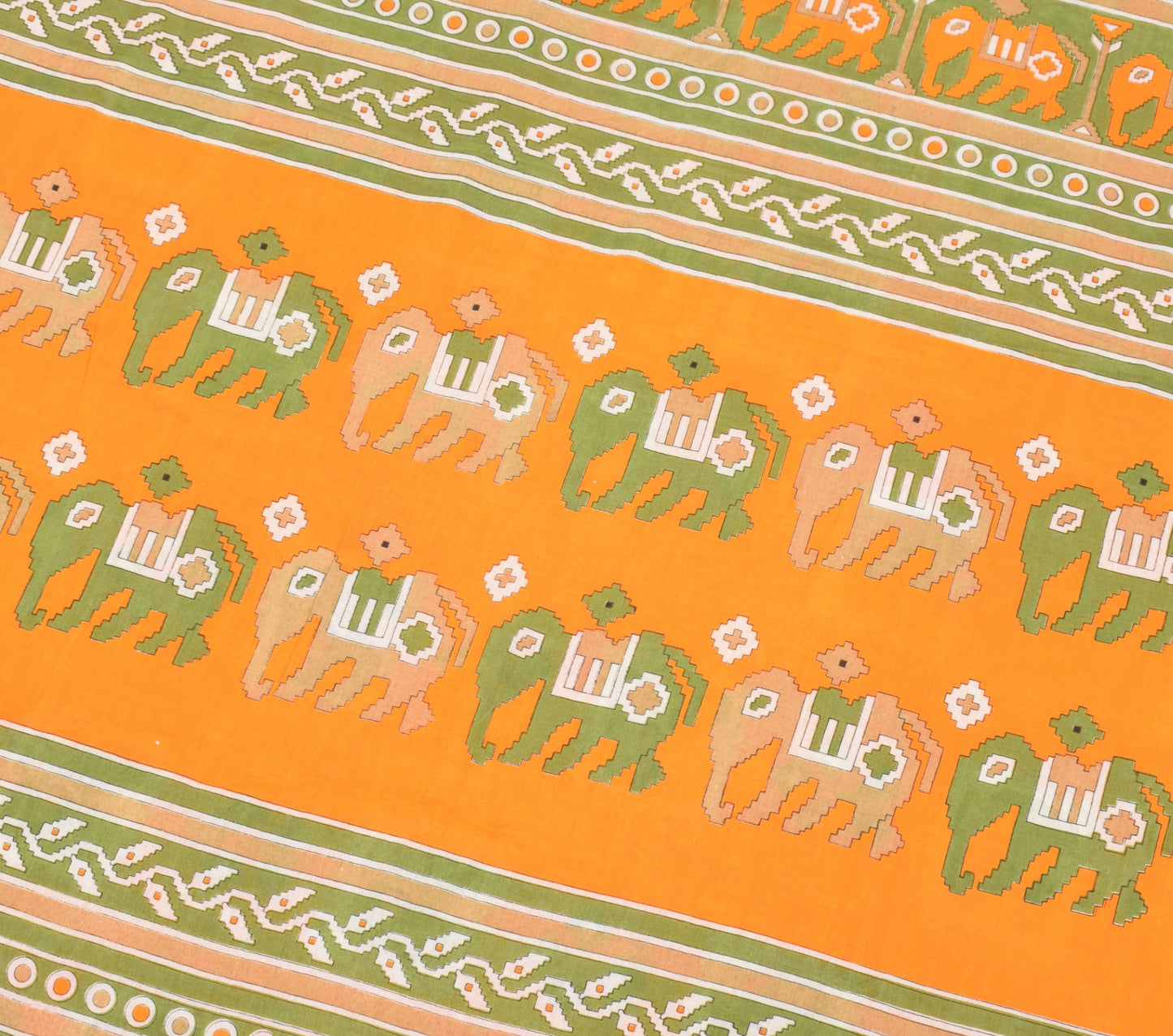 Sushila Vintage Orange Saree Pure Cotton Printed Birds&Animals Sari Soft Fabric