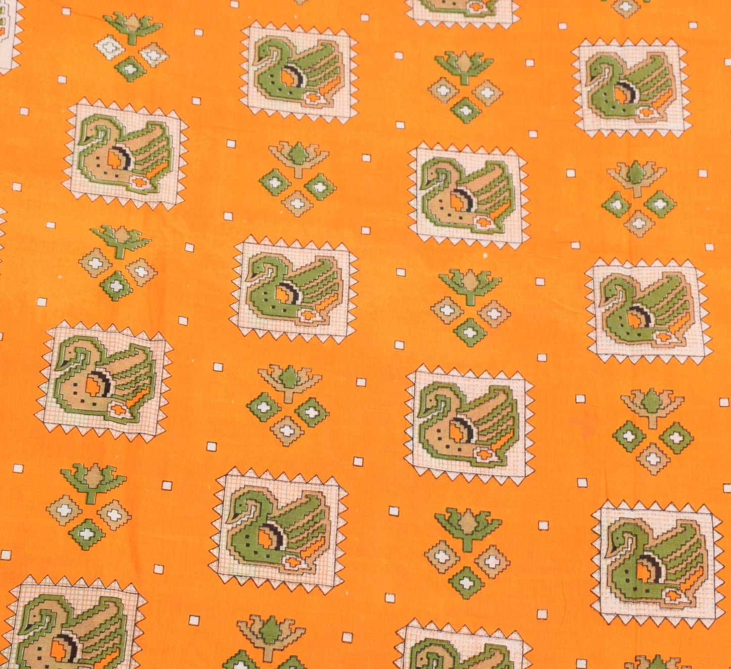 Sushila Vintage Orange Saree Pure Cotton Printed Birds&Animals Sari Soft Fabric