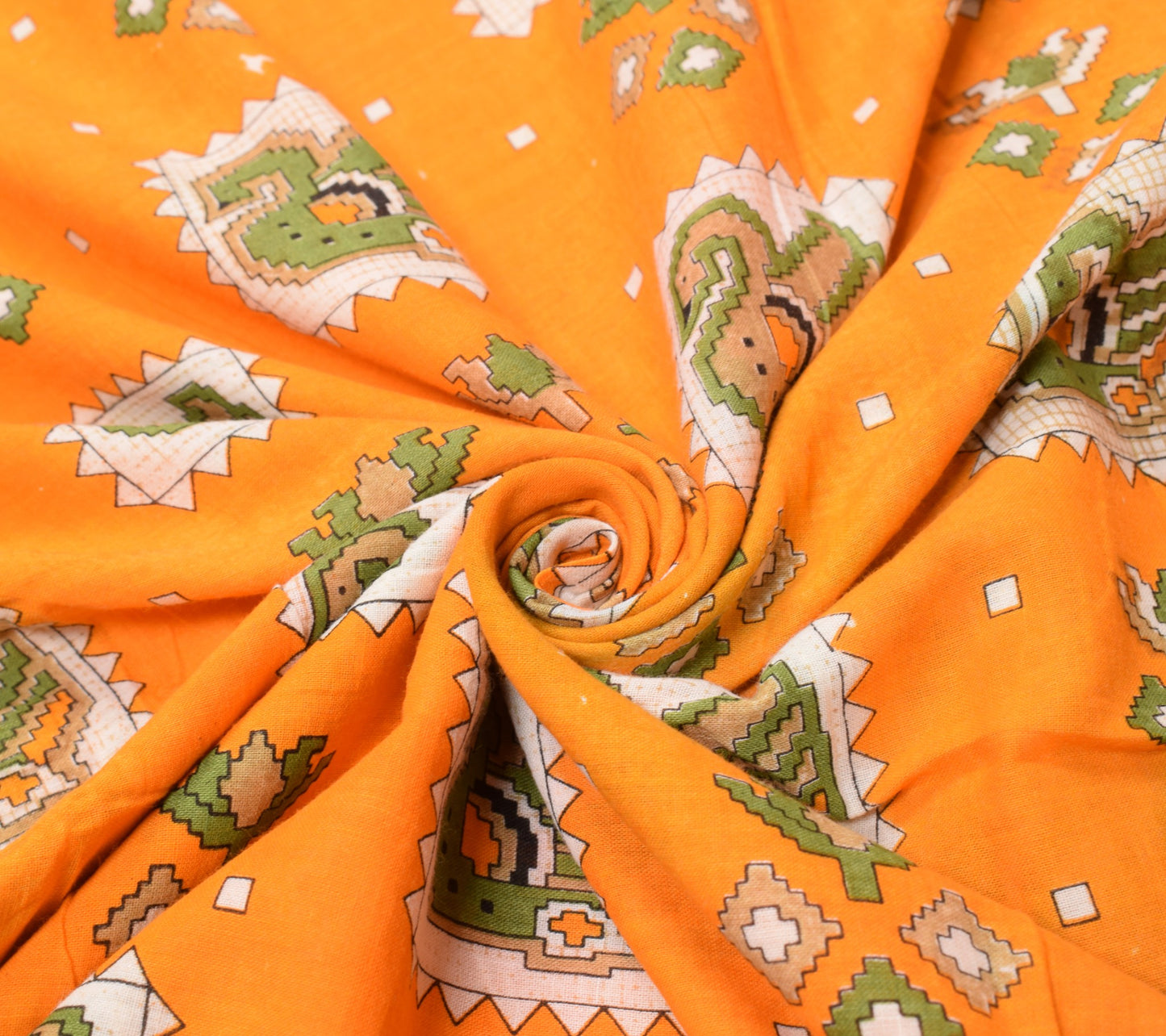 Sushila Vintage Orange Saree Pure Cotton Printed Birds&Animals Sari Soft Fabric