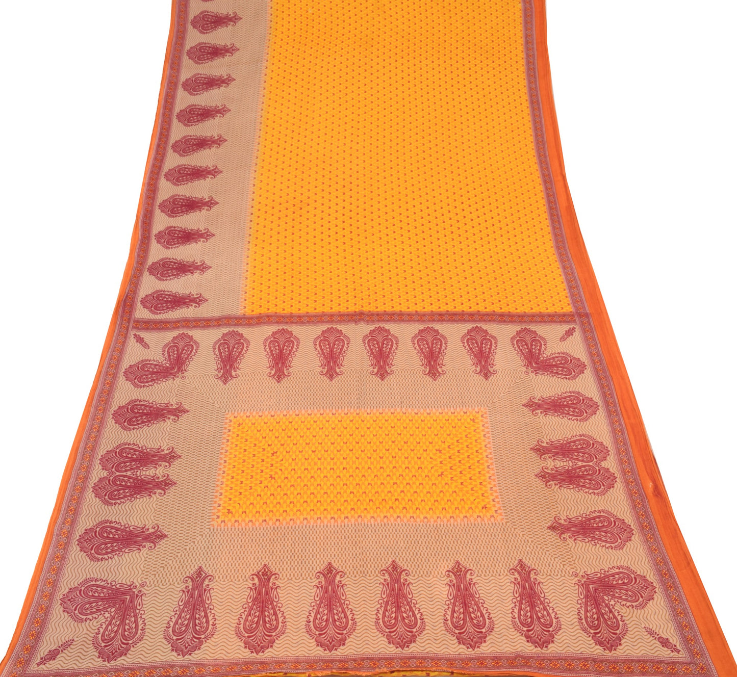 Sushila Vintage Yellow Saree 100% Pure Cotton Printed Indian Soft Craft Fabric