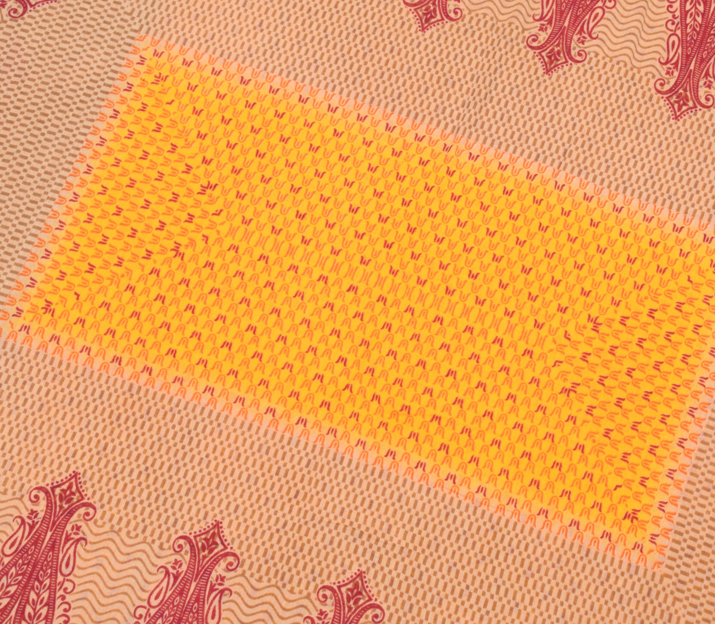 Sushila Vintage Yellow Saree 100% Pure Cotton Printed Indian Soft Craft Fabric