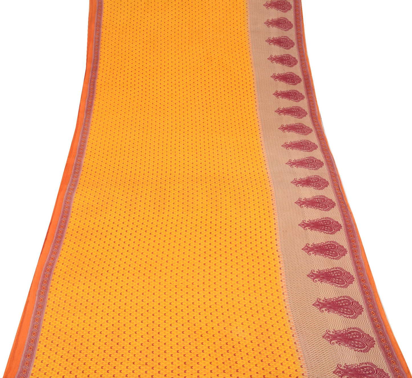 Sushila Vintage Yellow Saree 100% Pure Cotton Printed Indian Soft Craft Fabric