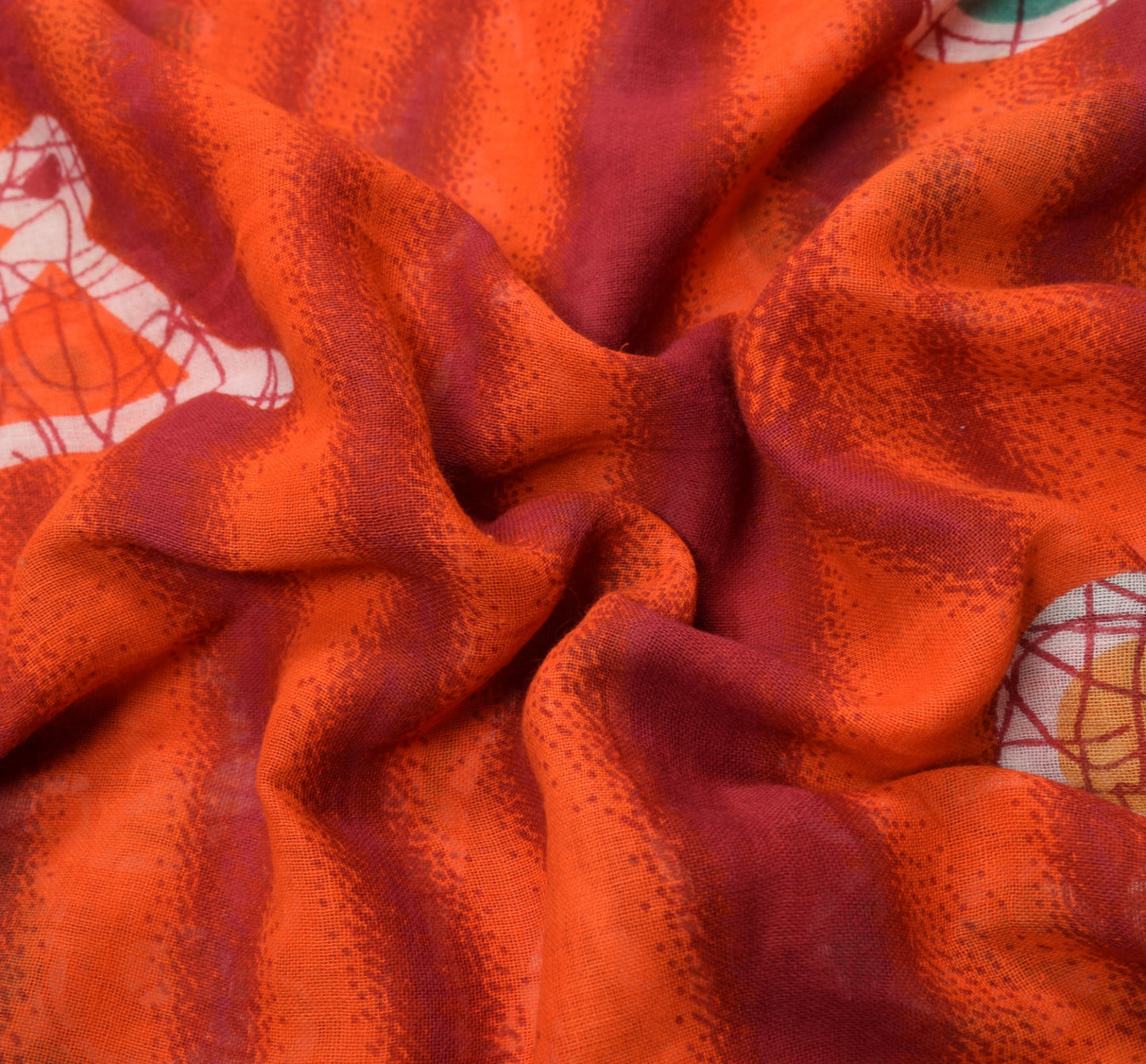 Sushila Vintage Dark Orange Saree 100% Pure Cotton Printed 5YD Soft Craft Fabric