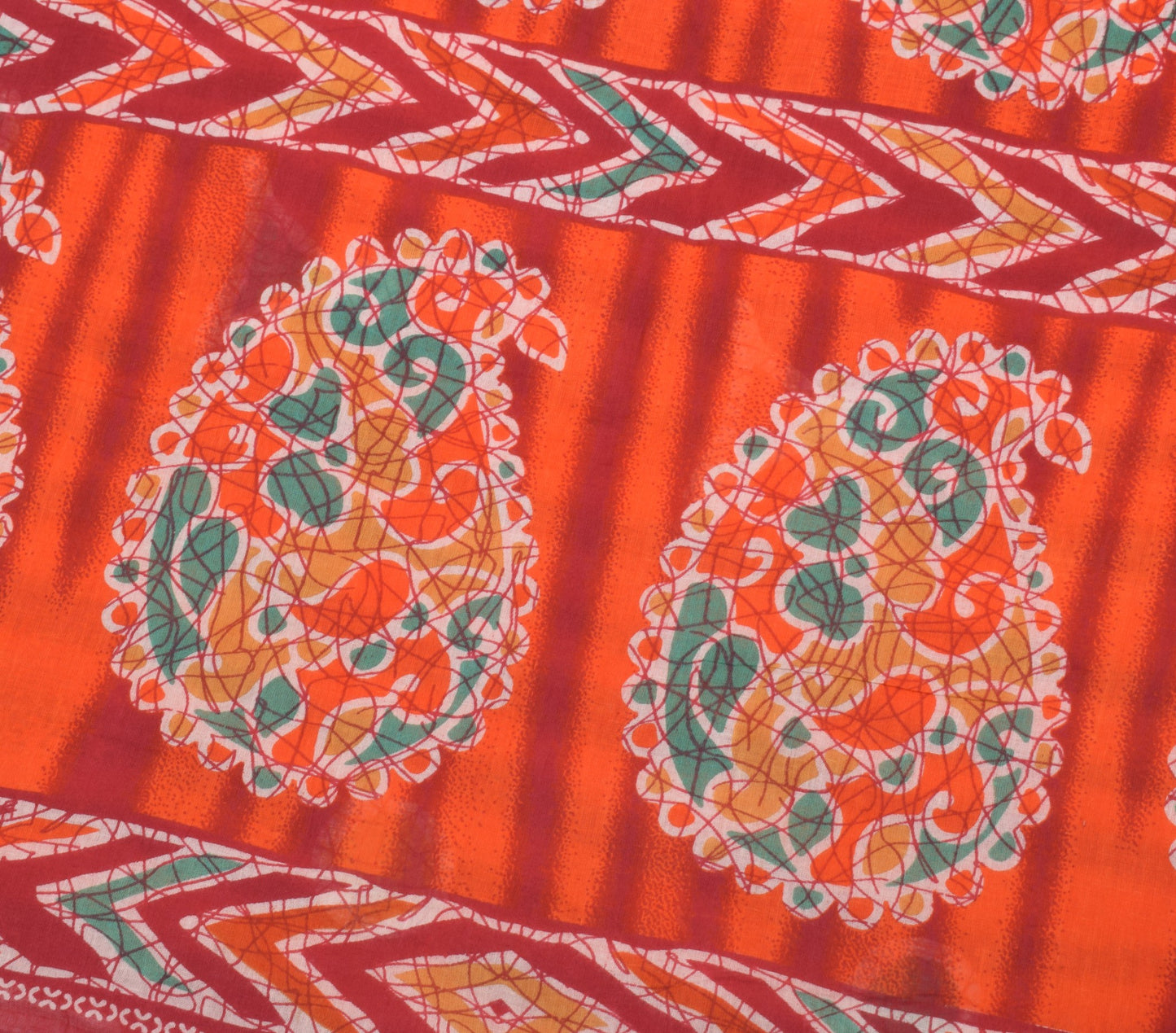 Sushila Vintage Dark Orange Saree 100% Pure Cotton Printed 5YD Soft Craft Fabric